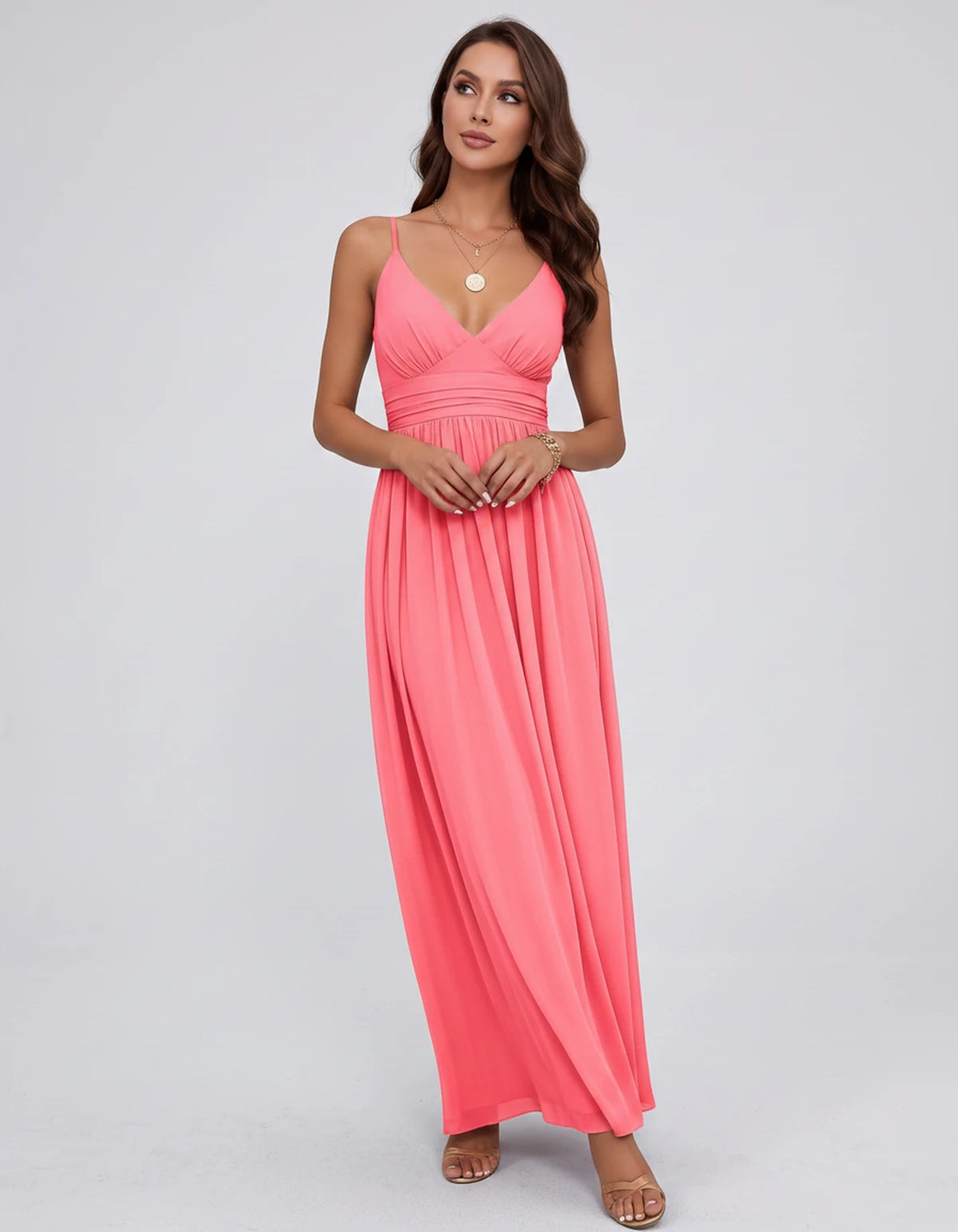 Belisse Maxi Dress — Coral | SKU: SD-82788-coral-2,SD-82788-coral-4,SD-82788-coral-6,SD-82788-coral-8,SD-82788-coral-10,SD-82788-coral-12,SD-82788-coral-14,SD-82788-coral-16,SD-82788-coral-16W,SD-82788-coral-18W,SD-82788-coral-20W,SD-82788-coral-22W