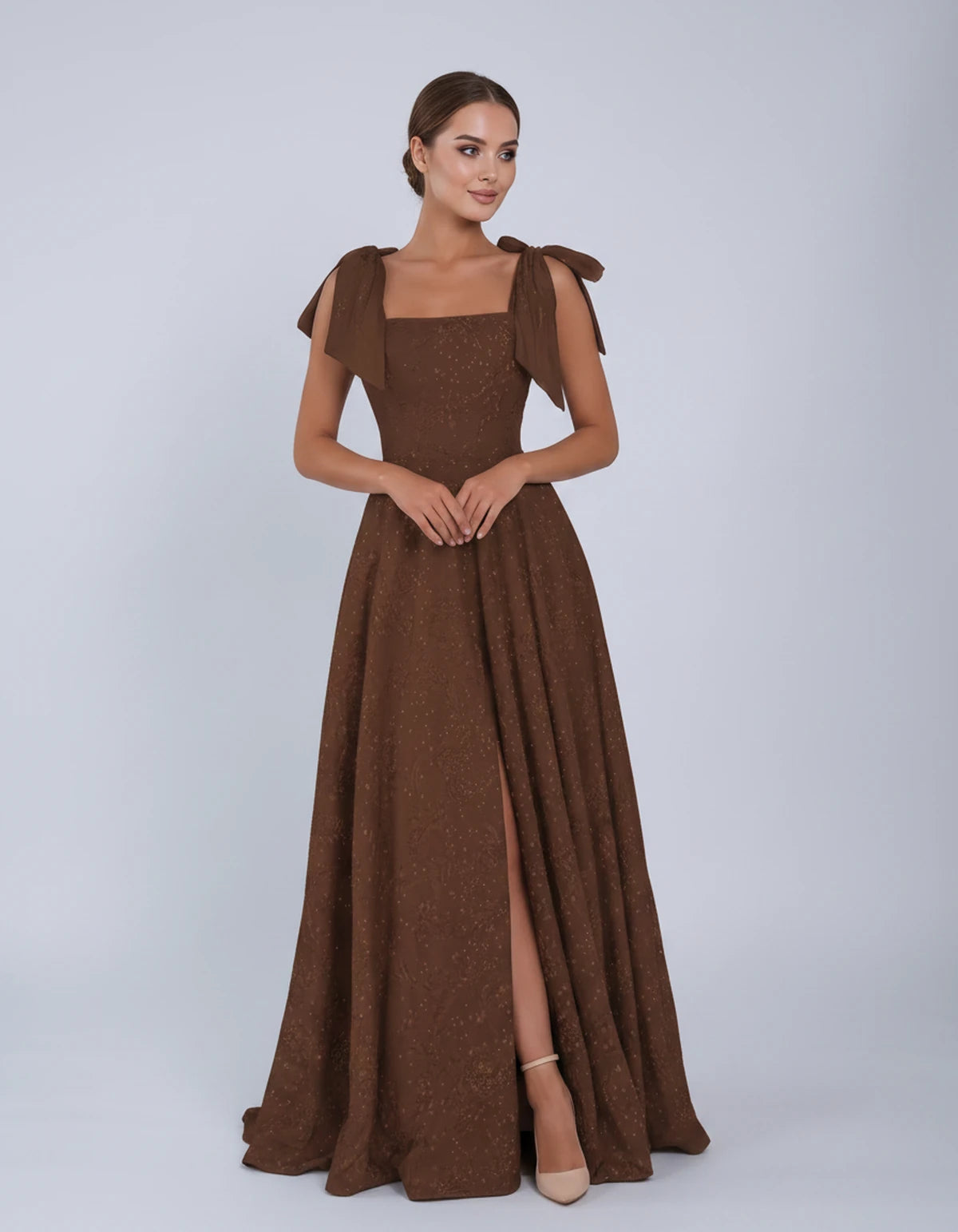 Bellamy Maxi Dress — Brown | SKU: SD-00075-brown-2,SD-00075-brown-4,SD-00075-brown-6,SD-00075-brown-8,SD-00075-brown-10,SD-00075-brown-12,SD-00075-brown-14,SD-00075-brown-16,SD-00075-brown-16W,SD-00075-brown-18W,SD-00075-brown-20W,SD-00075-brown-22W