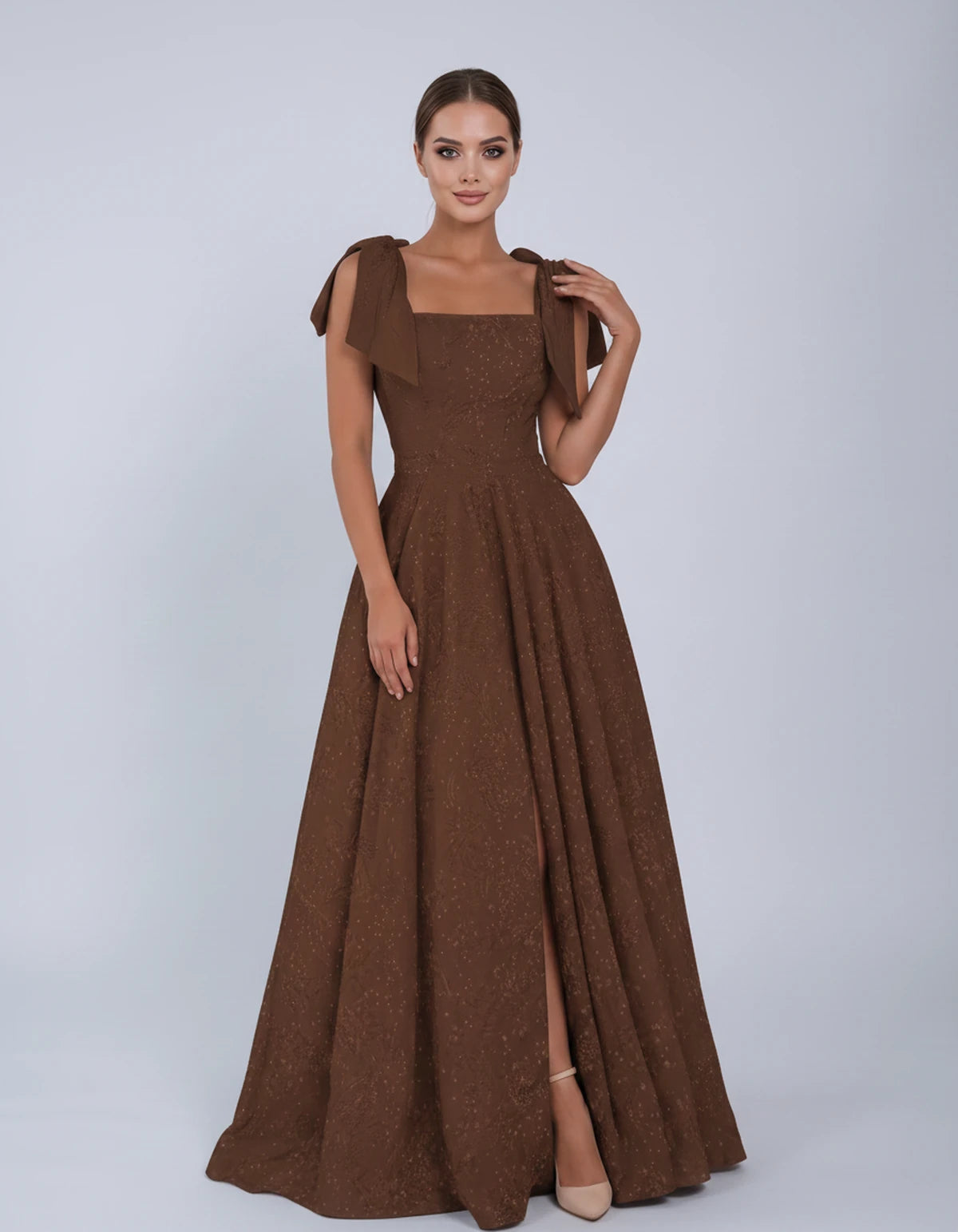 Bellamy Maxi Dress — Brown | SKU: SD-00075-brown-2,SD-00075-brown-4,SD-00075-brown-6,SD-00075-brown-8,SD-00075-brown-10,SD-00075-brown-12,SD-00075-brown-14,SD-00075-brown-16,SD-00075-brown-16W,SD-00075-brown-18W,SD-00075-brown-20W,SD-00075-brown-22W