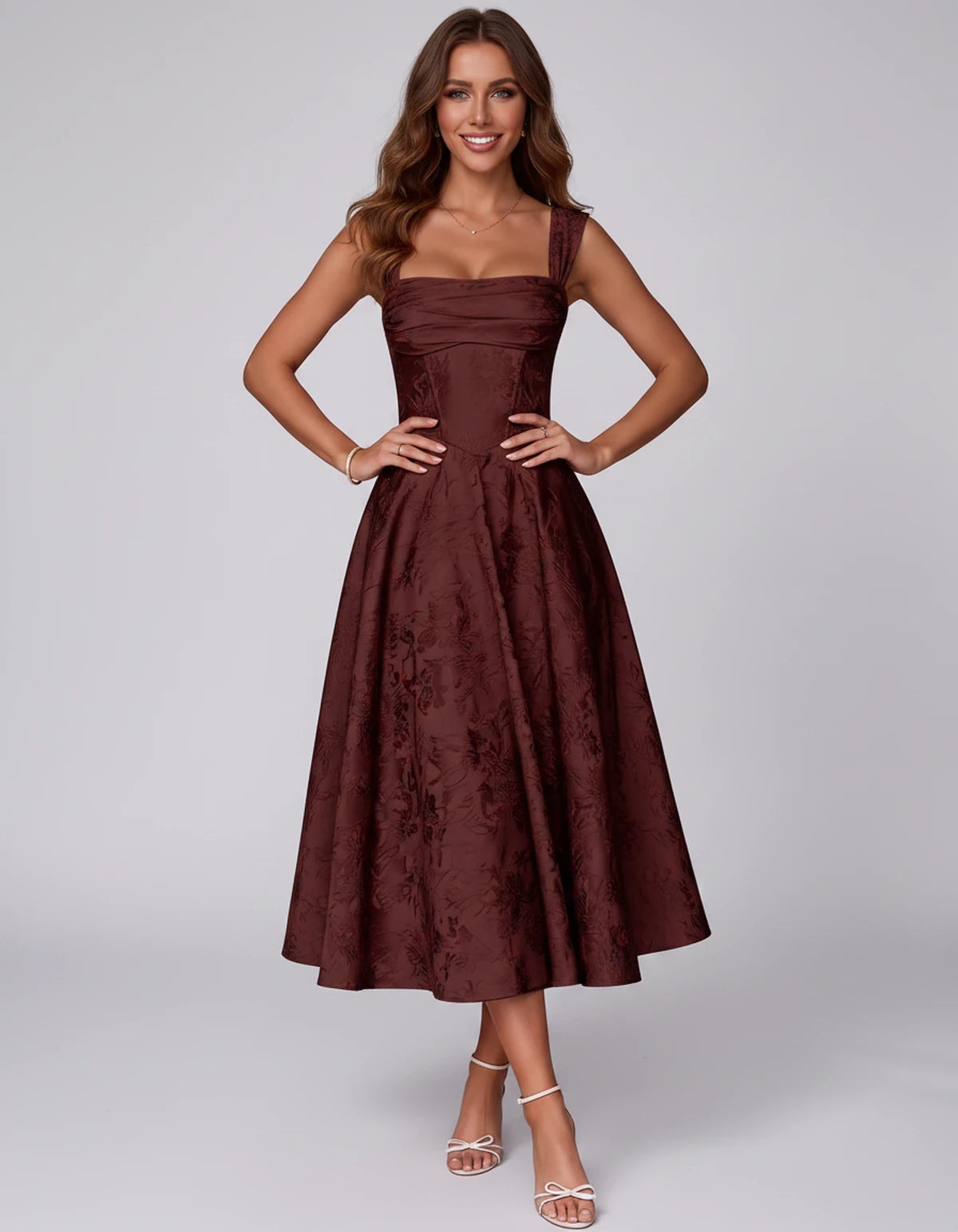 Bellerose Midi Dresses — Burgundy | SKU: SD-42237-burgundy-2,SD-42237-burgundy-4,SD-42237-burgundy-6,SD-42237-burgundy-8,SD-42237-burgundy-10,SD-42237-burgundy-12,SD-42237-burgundy-14,SD-42237-burgundy-16,SD-42237-burgundy-16W,SD-42237-burgundy-18W,SD-42237-burgundy-20W,SD-42237-burgundy-22W