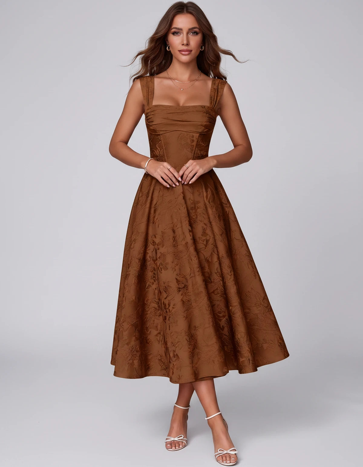 Bellerose Midi Dresses — Burnt Orange | SKU: SD-42237-burntorange-2,SD-42237-burntorange-4,SD-42237-burntorange-6,SD-42237-burntorange-8,SD-42237-burntorange-10,SD-42237-burntorange-12,SD-42237-burntorange-14,SD-42237-burntorange-16,SD-42237-burntorange-16W,SD-42237-burntorange-18W,SD-42237-burntorange-20W,SD-42237-burntorange-22W