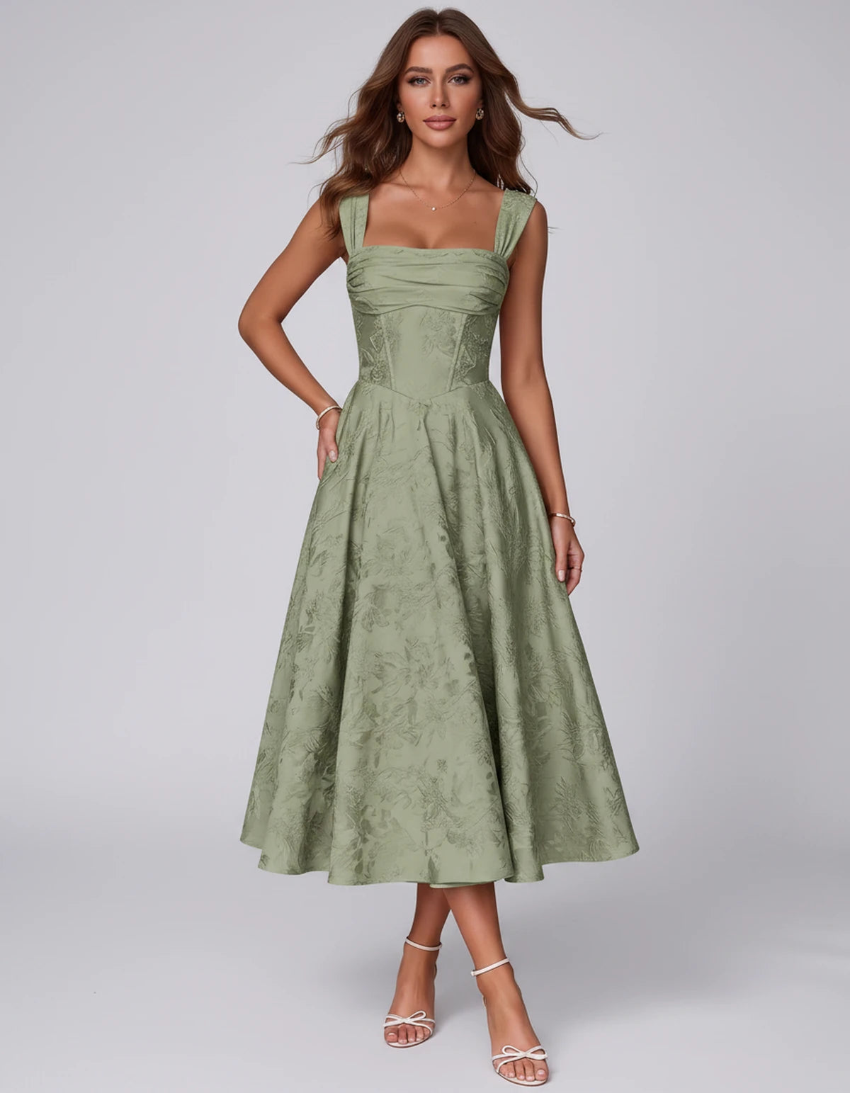 Bellerose Midi Dresses — Dusty Sage | SKU: SD-42237-dustysage-2,SD-42237-dustysage-4,SD-42237-dustysage-6,SD-42237-dustysage-8,SD-42237-dustysage-10,SD-42237-dustysage-12,SD-42237-dustysage-14,SD-42237-dustysage-16,SD-42237-dustysage-16W,SD-42237-dustysage-18W,SD-42237-dustysage-20W,SD-42237-dustysage-22W