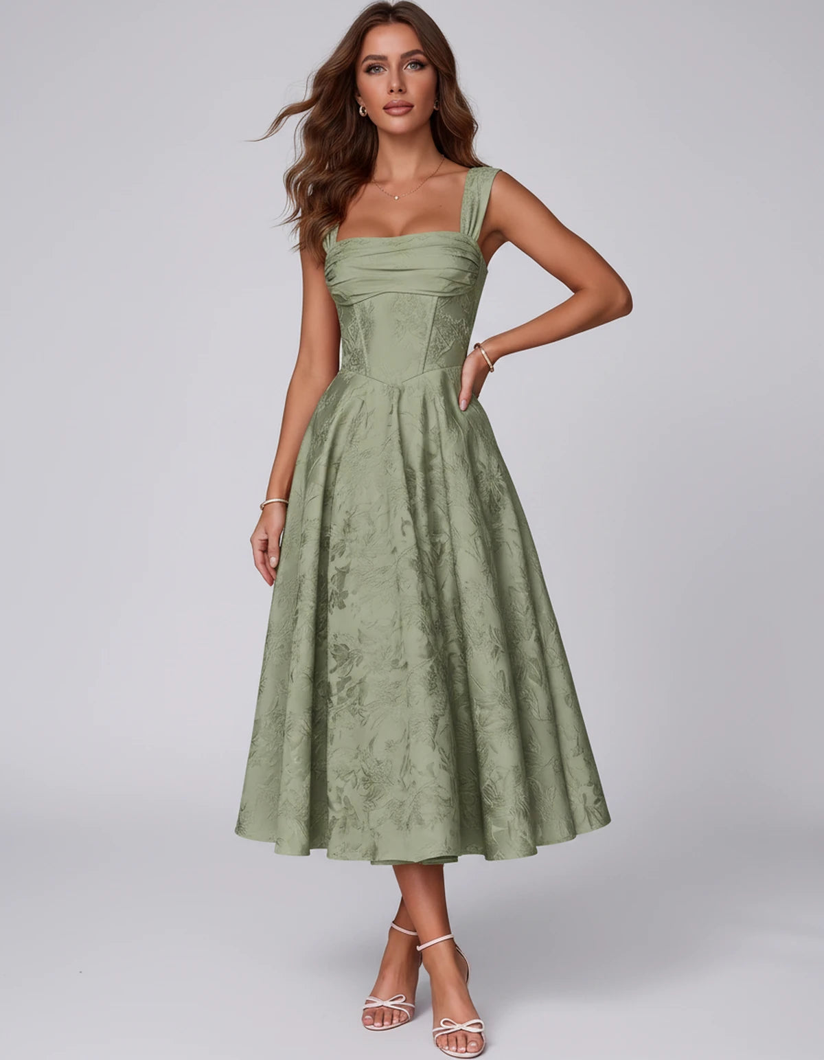 Bellerose Midi Dresses — Dusty Sage | SKU: SD-42237-dustysage-2,SD-42237-dustysage-4,SD-42237-dustysage-6,SD-42237-dustysage-8,SD-42237-dustysage-10,SD-42237-dustysage-12,SD-42237-dustysage-14,SD-42237-dustysage-16,SD-42237-dustysage-16W,SD-42237-dustysage-18W,SD-42237-dustysage-20W,SD-42237-dustysage-22W