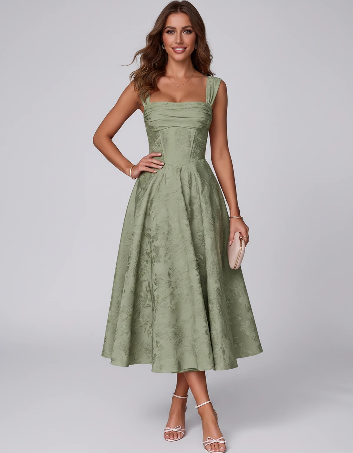 Bellerose Midi Dresses — Dusty Sage | SKU: SD-42237-dustysage-2,SD-42237-dustysage-4,SD-42237-dustysage-6,SD-42237-dustysage-8,SD-42237-dustysage-10,SD-42237-dustysage-12,SD-42237-dustysage-14,SD-42237-dustysage-16,SD-42237-dustysage-16W,SD-42237-dustysage-18W,SD-42237-dustysage-20W,SD-42237-dustysage-22W