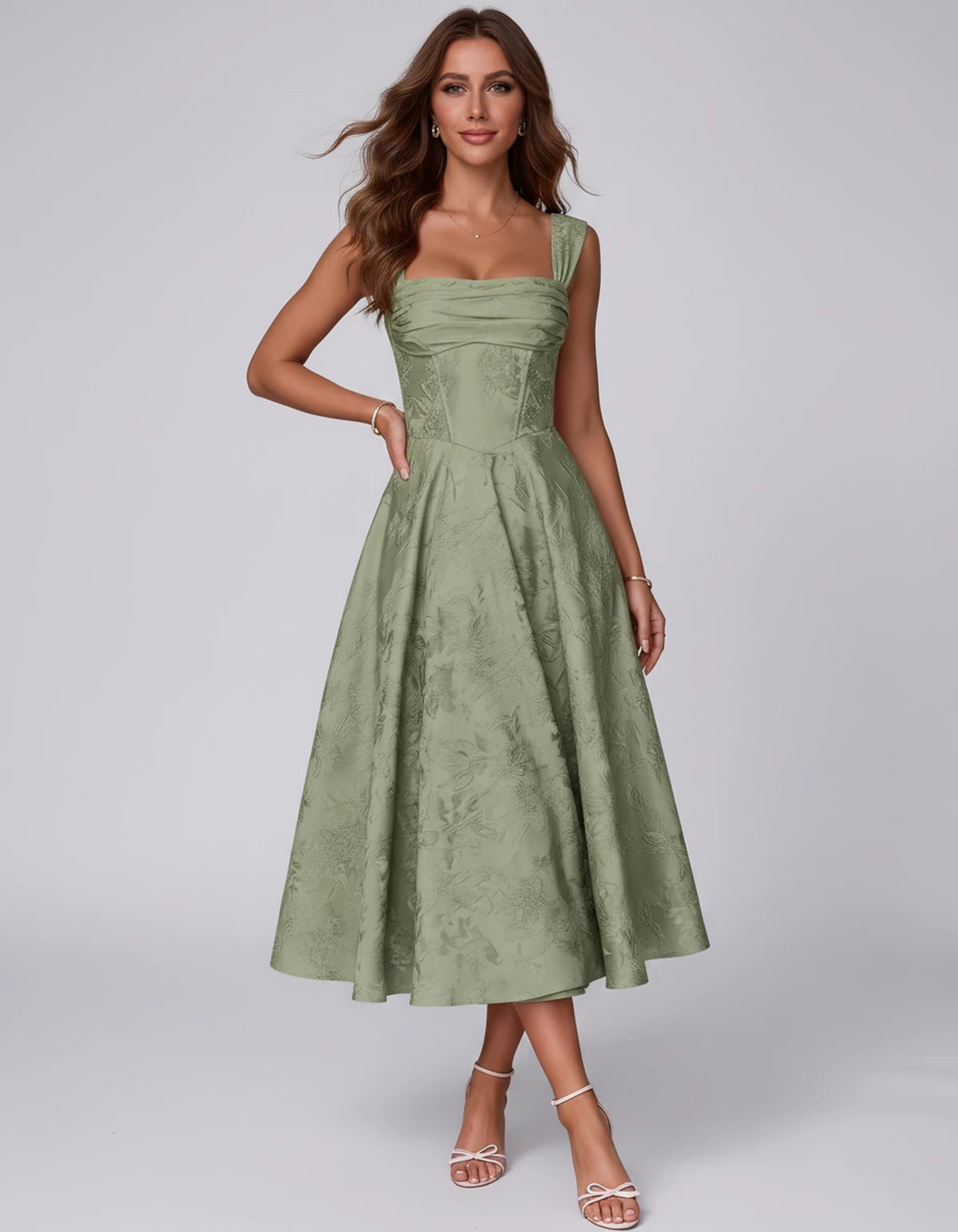 Bellerose Midi Dresses — Dusty Sage | SKU: SD-42237-dustysage-2,SD-42237-dustysage-4,SD-42237-dustysage-6,SD-42237-dustysage-8,SD-42237-dustysage-10,SD-42237-dustysage-12,SD-42237-dustysage-14,SD-42237-dustysage-16,SD-42237-dustysage-16W,SD-42237-dustysage-18W,SD-42237-dustysage-20W,SD-42237-dustysage-22W