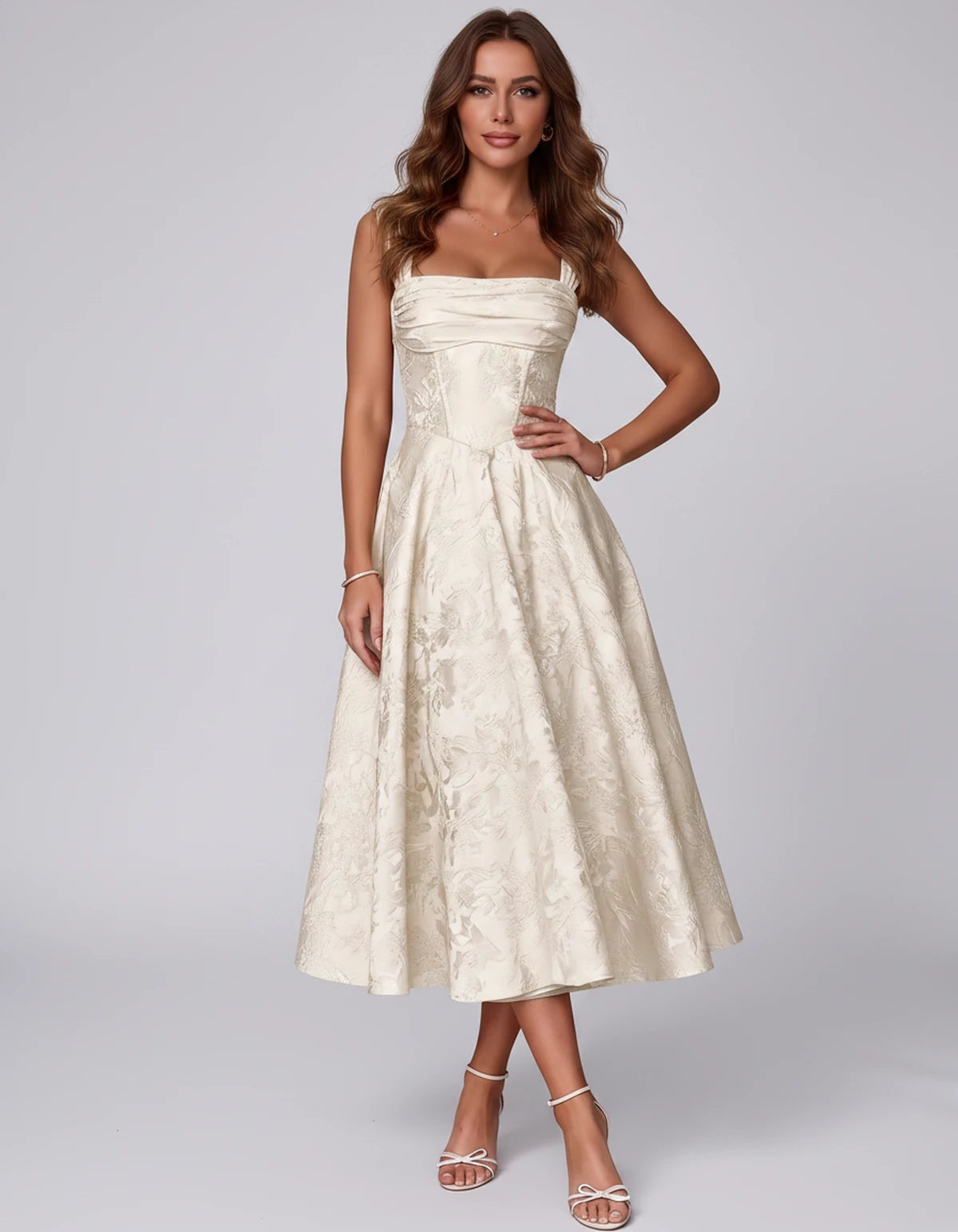 Bellerose Midi Dresses — Ivory | SKU: SD-42237-ivory-2,SD-42237-ivory-4,SD-42237-ivory-6,SD-42237-ivory-8,SD-42237-ivory-10,SD-42237-ivory-12,SD-42237-ivory-14,SD-42237-ivory-16,SD-42237-ivory-16W,SD-42237-ivory-18W,SD-42237-ivory-20W,SD-42237-ivory-22W