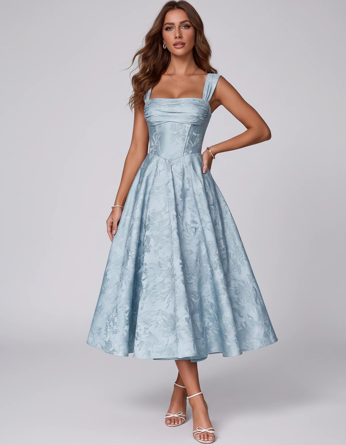 Bellerose Midi Dresses — Light Blue | SKU: SD-42237-lightblue-2,SD-42237-lightblue-4,SD-42237-lightblue-6,SD-42237-lightblue-8,SD-42237-lightblue-10,SD-42237-lightblue-12,SD-42237-lightblue-14,SD-42237-lightblue-16,SD-42237-lightblue-16W,SD-42237-lightblue-18W,SD-42237-lightblue-20W,SD-42237-lightblue-22W