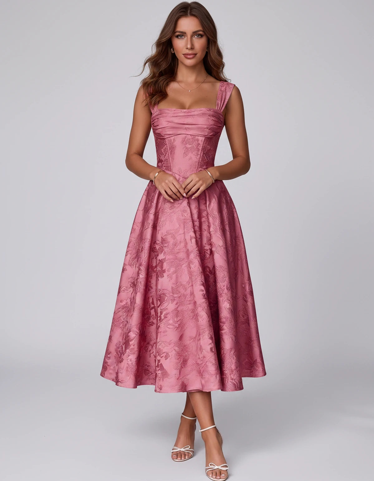 Bellerose Midi Dresses — Pink | SKU: SD-42237-pink-2,SD-42237-pink-4,SD-42237-pink-6,SD-42237-pink-8,SD-42237-pink-10,SD-42237-pink-12,SD-42237-pink-14,SD-42237-pink-16,SD-42237-pink-16W,SD-42237-pink-18W,SD-42237-pink-20W,SD-42237-pink-22W