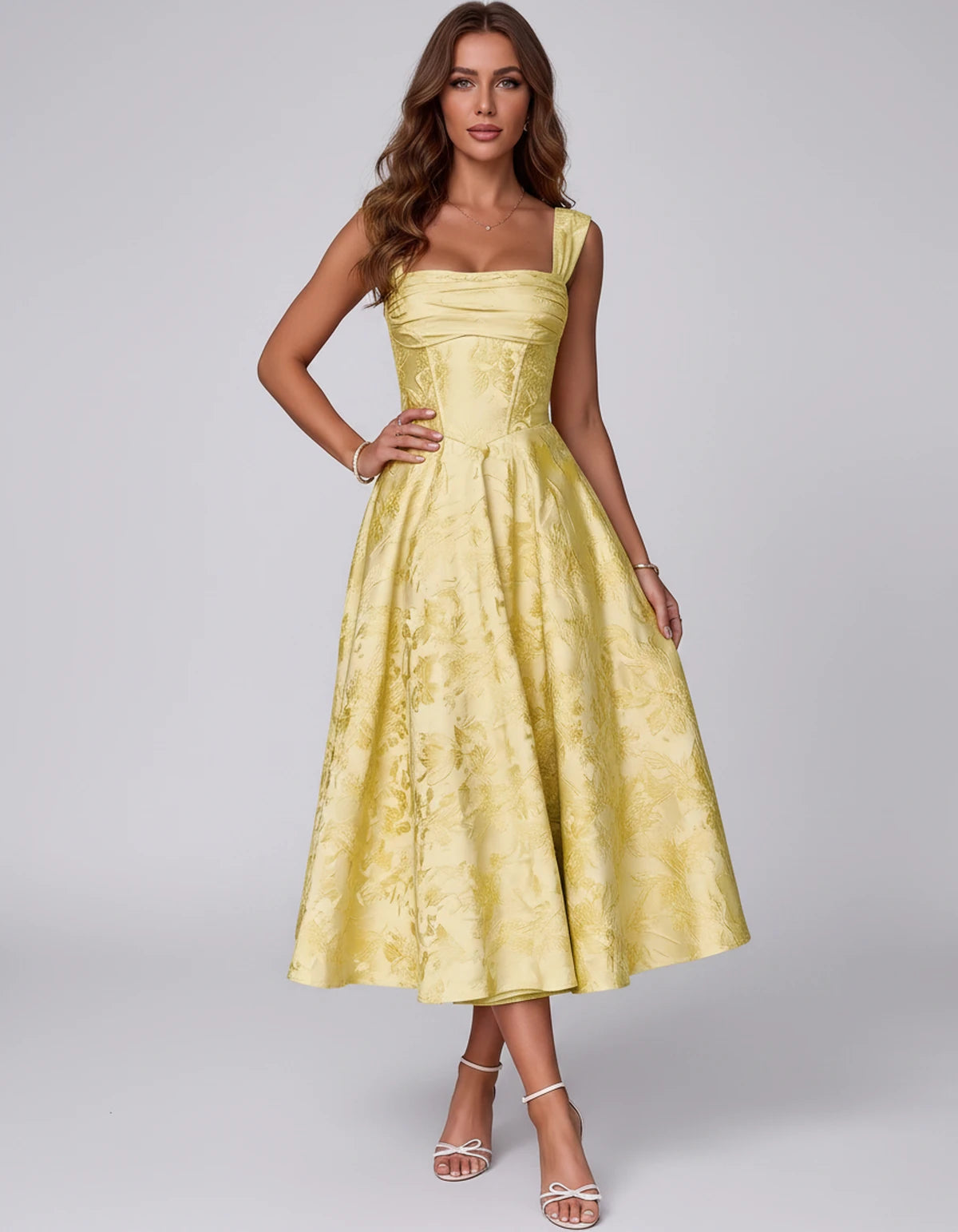 Bellerose Midi Dresses — Yellow | SKU: SD-42237-yellow-2,SD-42237-yellow-4,SD-42237-yellow-6,SD-42237-yellow-8,SD-42237-yellow-10,SD-42237-yellow-12,SD-42237-yellow-14,SD-42237-yellow-16,SD-42237-yellow-16W,SD-42237-yellow-18W,SD-42237-yellow-20W,SD-42237-yellow-22W