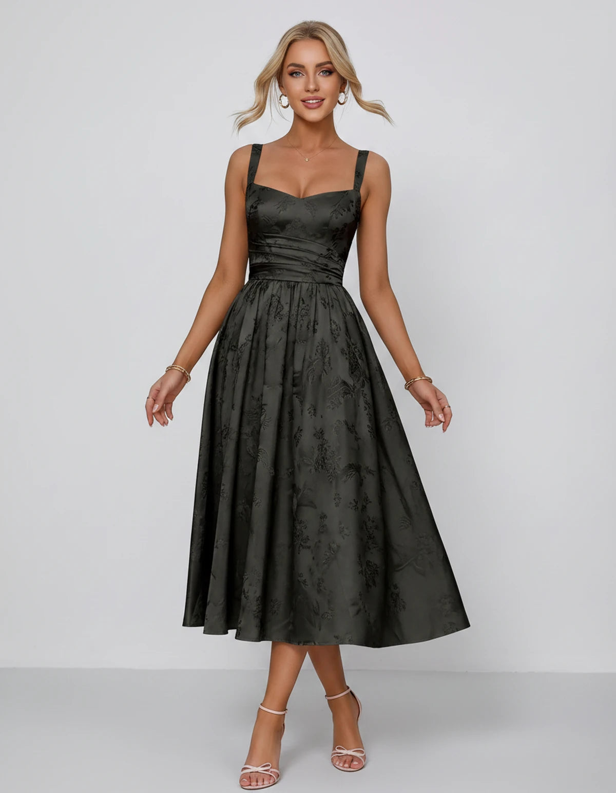 Belvedere Midi Dresses — Black | SKU: SD-84503-black-2,SD-84503-black-4,SD-84503-black-6,SD-84503-black-8,SD-84503-black-10,SD-84503-black-12,SD-84503-black-14,SD-84503-black-16,SD-84503-black-16W,SD-84503-black-18W,SD-84503-black-20W