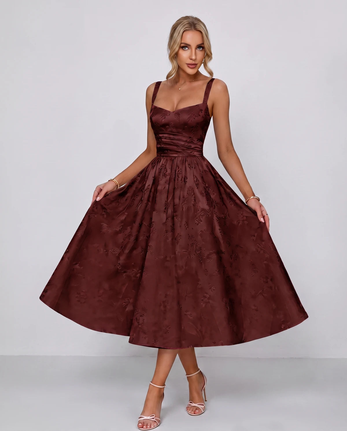 Belvedere Midi Dresses — Burgundy