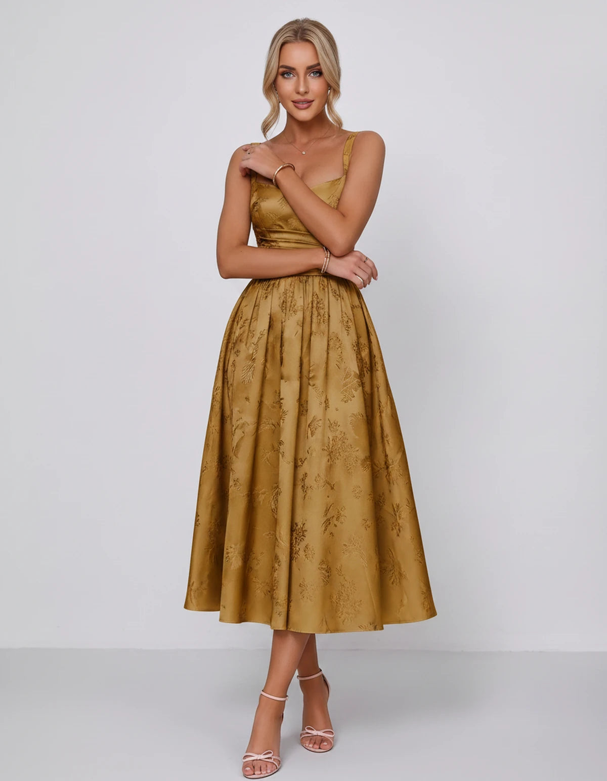 Belvedere Midi Dresses — Gold | SKU: SD-84503-gold-2,SD-84503-gold-4,SD-84503-gold-6,SD-84503-gold-8,SD-84503-gold-10,SD-84503-gold-12,SD-84503-gold-14,SD-84503-gold-16,SD-84503-gold-16W,SD-84503-gold-18W,SD-84503-gold-20W