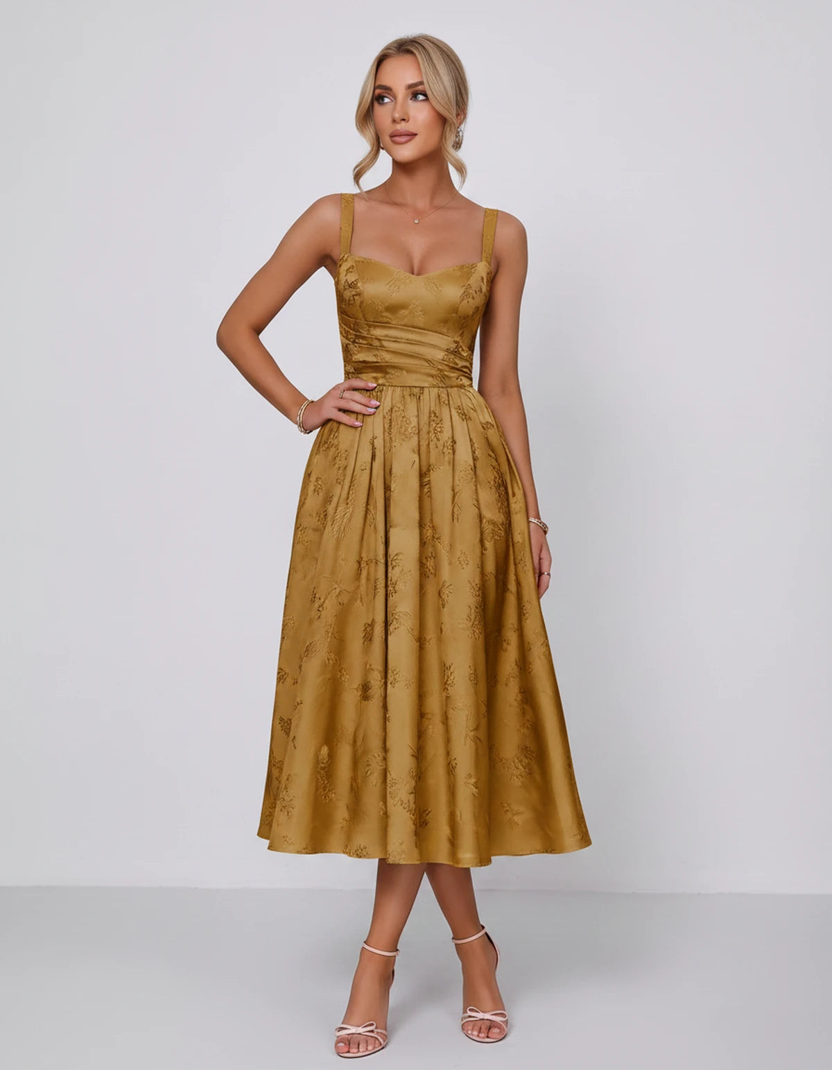 Belvedere Midi Dresses — Gold | SKU: SD-84503-gold-2,SD-84503-gold-4,SD-84503-gold-6,SD-84503-gold-8,SD-84503-gold-10,SD-84503-gold-12,SD-84503-gold-14,SD-84503-gold-16,SD-84503-gold-16W,SD-84503-gold-18W,SD-84503-gold-20W