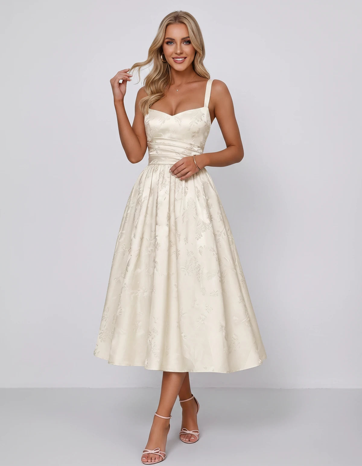 Belvedere Midi Dresses — Ivory | SKU: SD-84503-ivory-2,SD-84503-ivory-4,SD-84503-ivory-6,SD-84503-ivory-8,SD-84503-ivory-10,SD-84503-ivory-12,SD-84503-ivory-14,SD-84503-ivory-16,SD-84503-ivory-16W,SD-84503-ivory-18W,SD-84503-ivory-20W