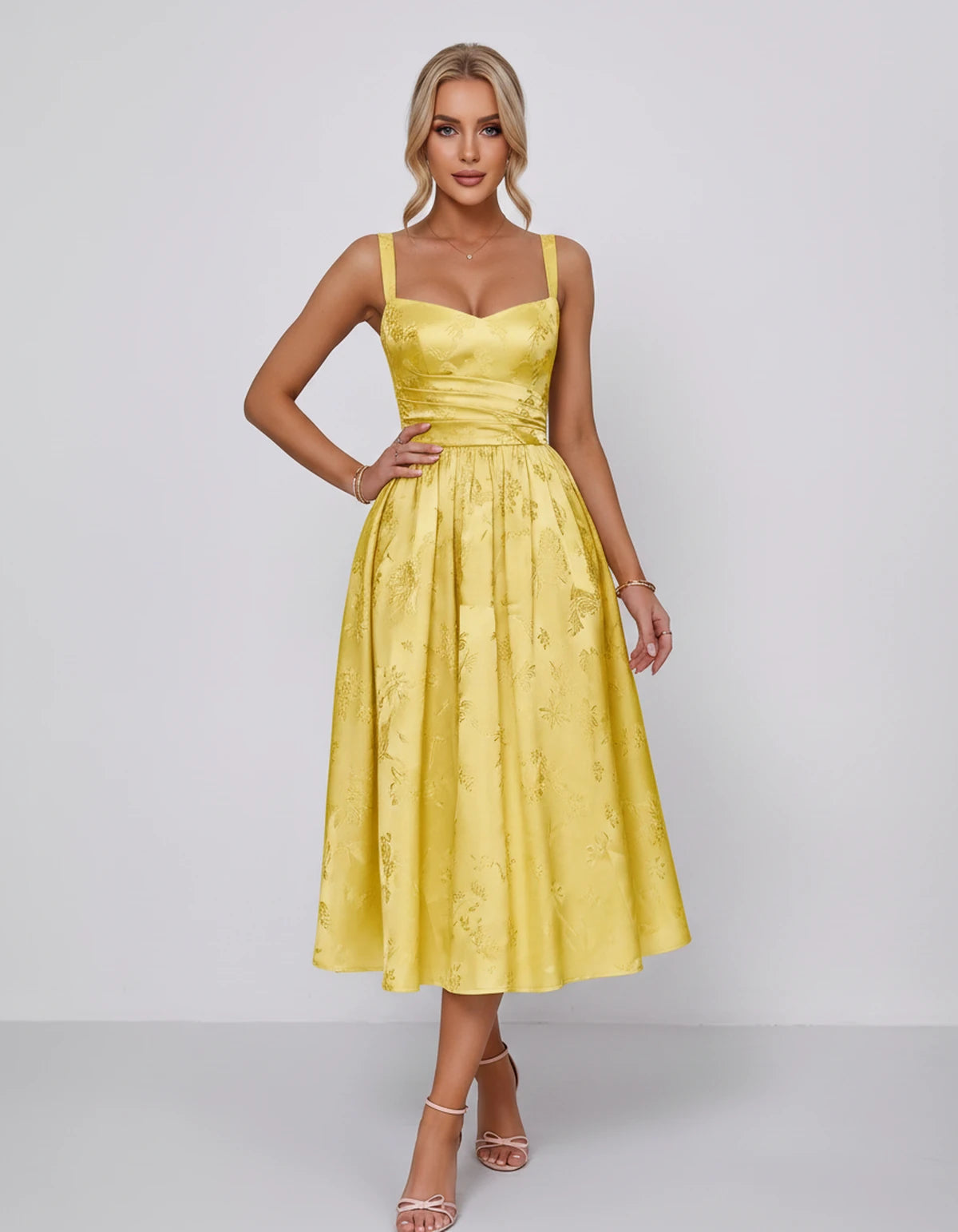 Belvedere Midi Dresses — Yellow | SKU: SD-84503-yellow-2,SD-84503-yellow-4,SD-84503-yellow-6,SD-84503-yellow-8,SD-84503-yellow-10,SD-84503-yellow-12,SD-84503-yellow-14,SD-84503-yellow-16,SD-84503-yellow-16W,SD-84503-yellow-18W,SD-84503-yellow-20W