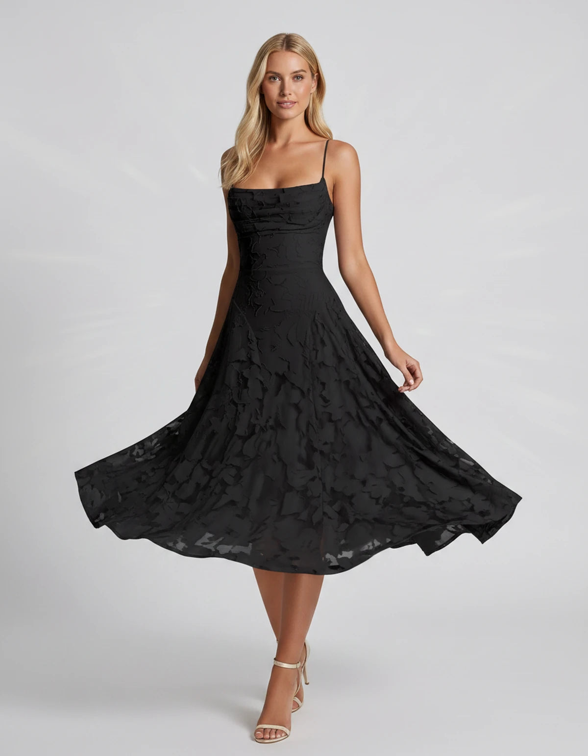 Benedetta Midi Dresses — Black | SKU: SD-33761-black-2,SD-33761-black-4,SD-33761-black-6,SD-33761-black-8,SD-33761-black-10,SD-33761-black-12,SD-33761-black-14,SD-33761-black-16,SD-33761-black-16W,SD-33761-black-18W,SD-33761-black-20W,SD-33761-black-22W