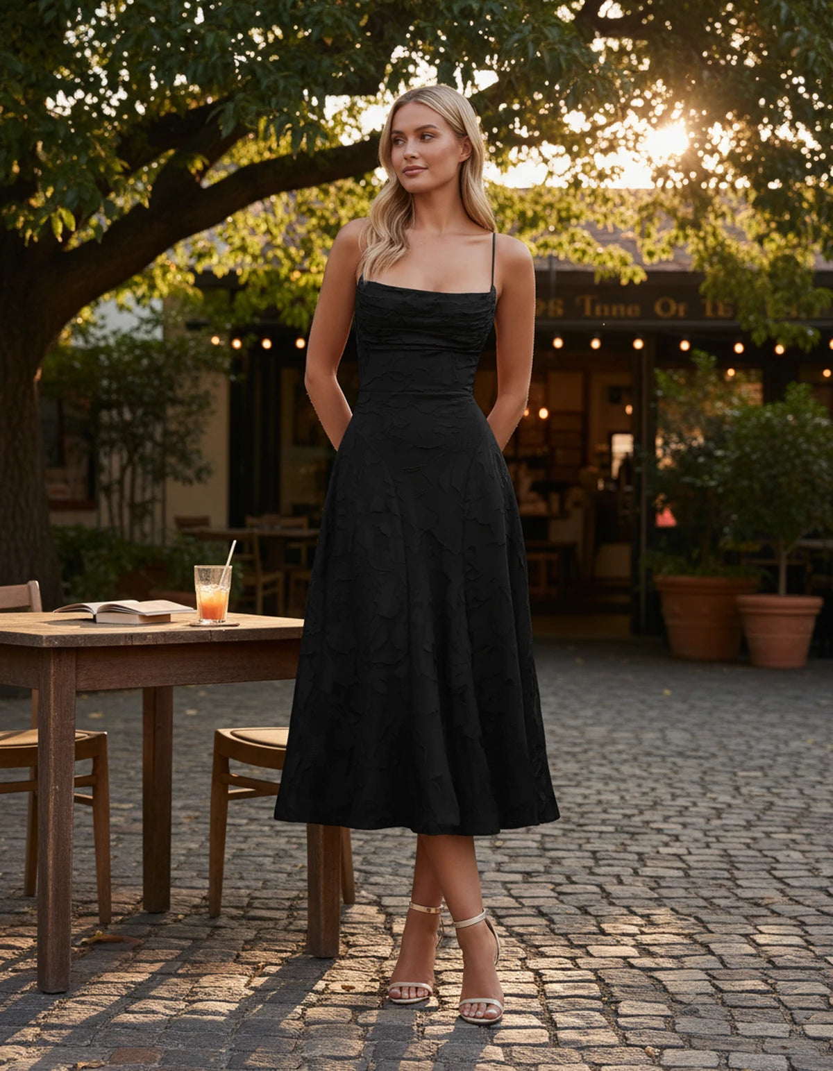 Benedetta Midi Dresses — Black | SKU: SD-33761-black-2,SD-33761-black-4,SD-33761-black-6,SD-33761-black-8,SD-33761-black-10,SD-33761-black-12,SD-33761-black-14,SD-33761-black-16,SD-33761-black-16W,SD-33761-black-18W,SD-33761-black-20W,SD-33761-black-22W
