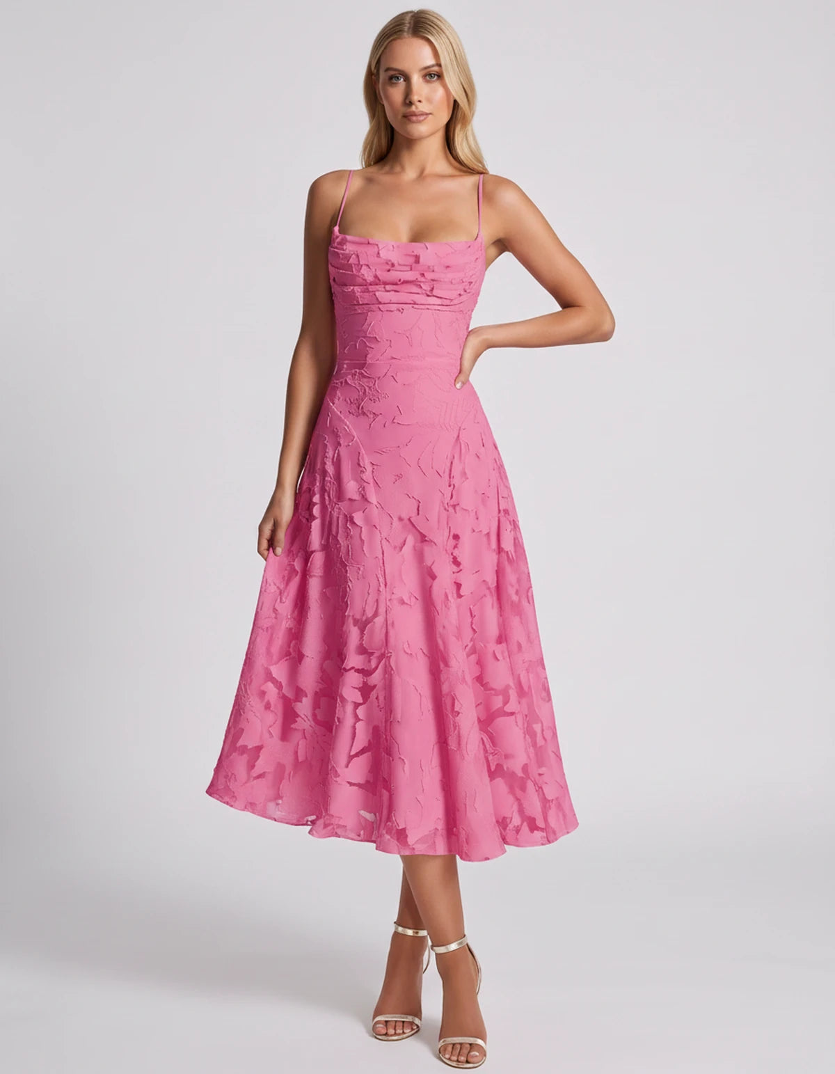 Benedetta Midi Dresses — Hot Pink | SKU: SD-33761-hotpink-2,SD-33761-hotpink-4,SD-33761-hotpink-6,SD-33761-hotpink-8,SD-33761-hotpink-10,SD-33761-hotpink-12,SD-33761-hotpink-14,SD-33761-hotpink-16,SD-33761-hotpink-16W,SD-33761-hotpink-18W,SD-33761-hotpink-20W,SD-33761-hotpink-22W