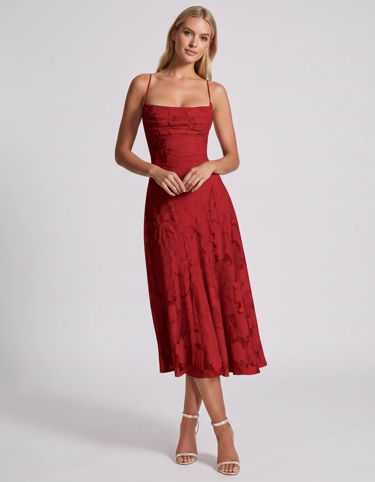 Benedetta Midi Dresses — Red | SKU: SD-33761-red-2,SD-33761-red-4,SD-33761-red-6,SD-33761-red-8,SD-33761-red-10,SD-33761-red-12,SD-33761-red-14,SD-33761-red-16,SD-33761-red-16W,SD-33761-red-18W,SD-33761-red-20W,SD-33761-red-22W