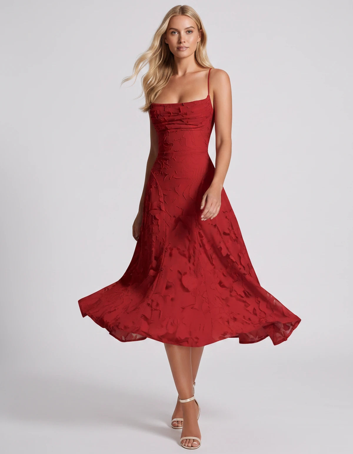 Benedetta Midi Dresses — Red | SKU: SD-33761-red-2,SD-33761-red-4,SD-33761-red-6,SD-33761-red-8,SD-33761-red-10,SD-33761-red-12,SD-33761-red-14,SD-33761-red-16,SD-33761-red-16W,SD-33761-red-18W,SD-33761-red-20W,SD-33761-red-22W