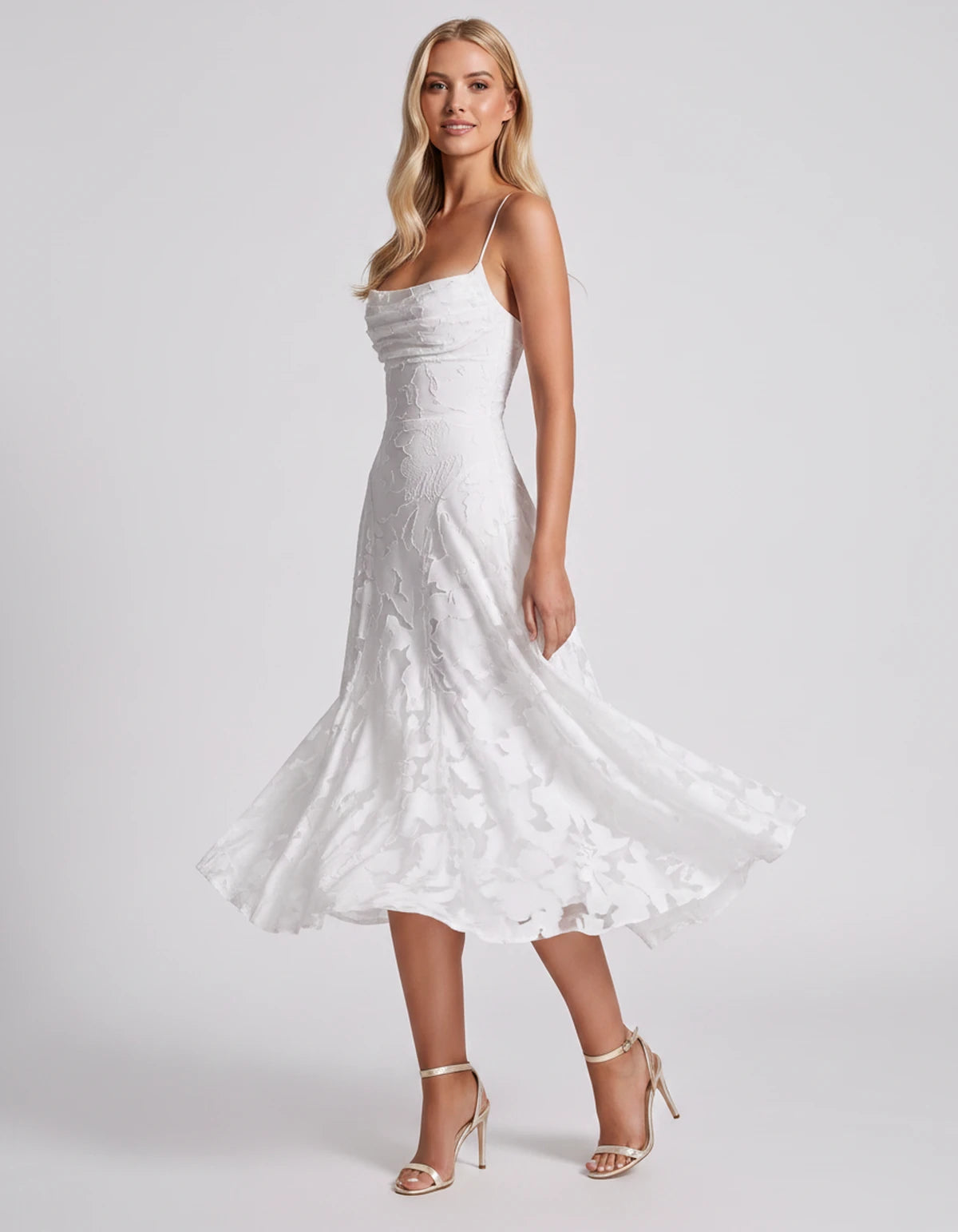 Benedetta Midi Dresses — White | SKU: SD-33761-white-2,SD-33761-white-4,SD-33761-white-6,SD-33761-white-8,SD-33761-white-10,SD-33761-white-12,SD-33761-white-14,SD-33761-white-16,SD-33761-white-16W,SD-33761-white-18W,SD-33761-white-20W,SD-33761-white-22W