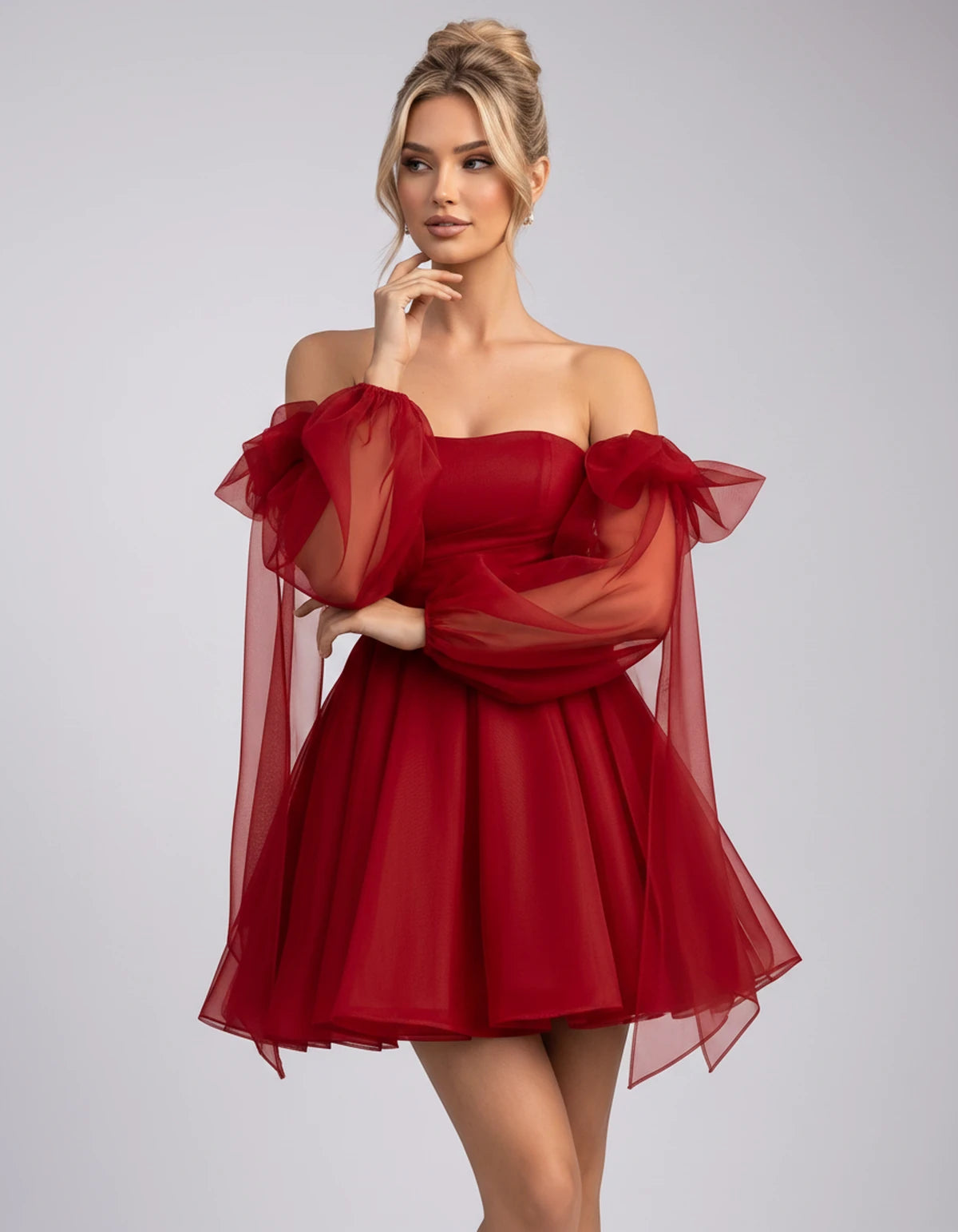 Bergamote Mini Dress — Red | SKU: SD-11409-red-2,SD-11409-red-4,SD-11409-red-6,SD-11409-red-8,SD-11409-red-10,SD-11409-red-12,SD-11409-red-14,SD-11409-red-16,SD-11409-red-16W,SD-11409-red-18W,SD-11409-red-20W,SD-11409-red-22W