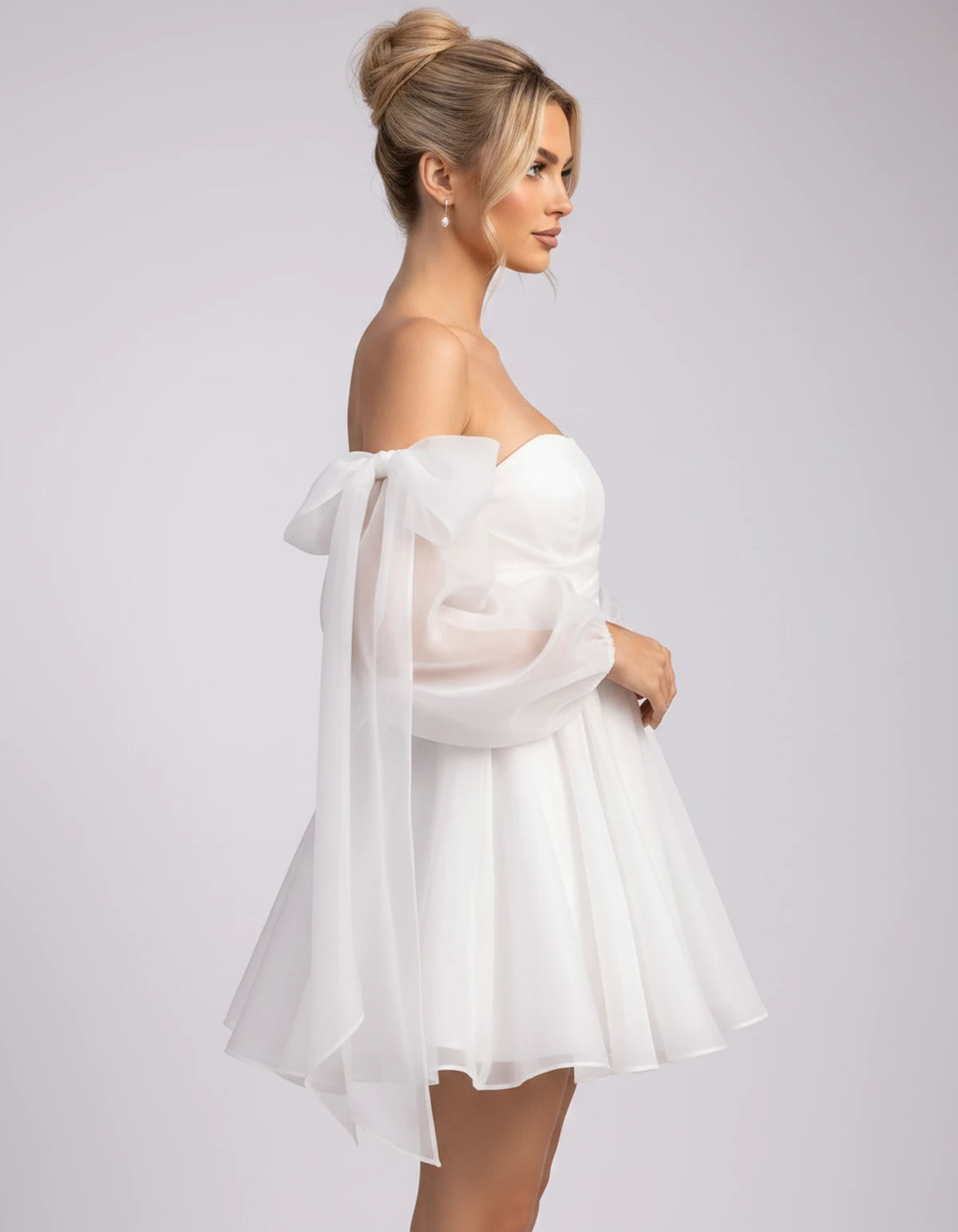 Bergamote Mini Dress — White | SKU: SD-11409-white-2,SD-11409-white-4,SD-11409-white-6,SD-11409-white-8,SD-11409-white-10,SD-11409-white-12,SD-11409-white-14,SD-11409-white-16,SD-11409-white-16W,SD-11409-white-18W,SD-11409-white-20W,SD-11409-white-22W