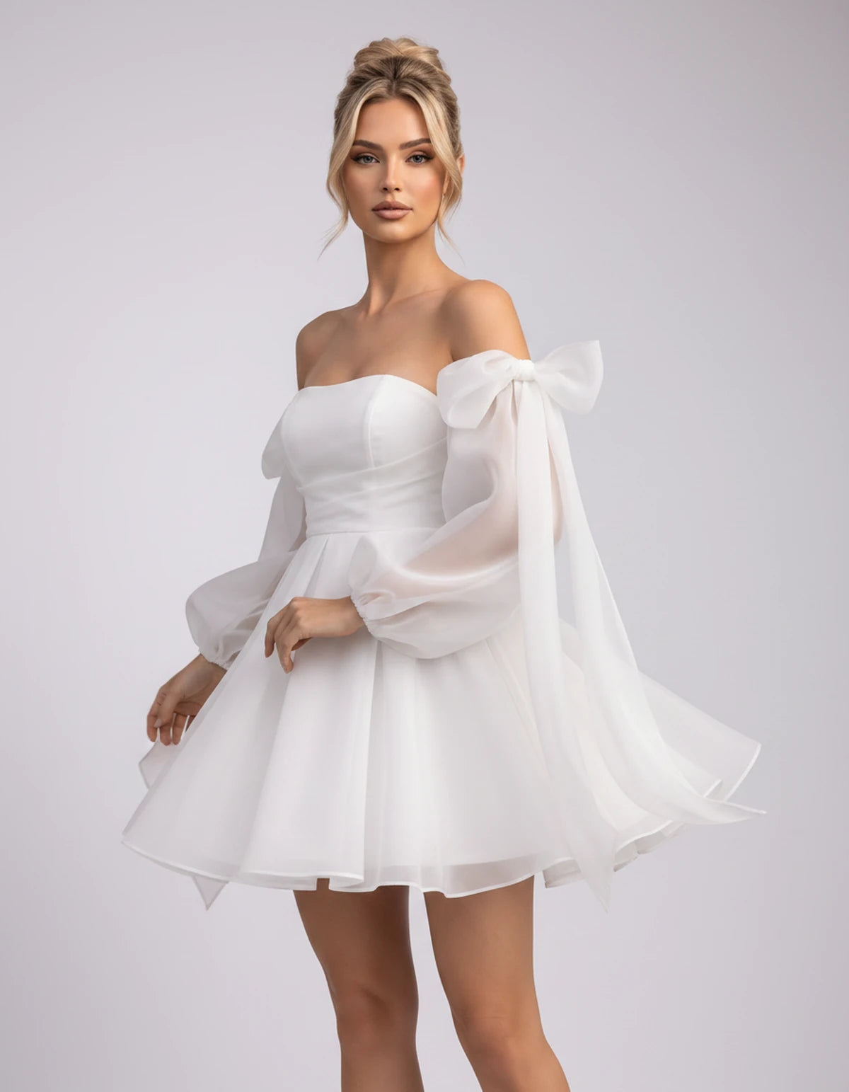 Bergamote Mini Dress — White | SKU: SD-11409-white-2,SD-11409-white-4,SD-11409-white-6,SD-11409-white-8,SD-11409-white-10,SD-11409-white-12,SD-11409-white-14,SD-11409-white-16,SD-11409-white-16W,SD-11409-white-18W,SD-11409-white-20W,SD-11409-white-22W