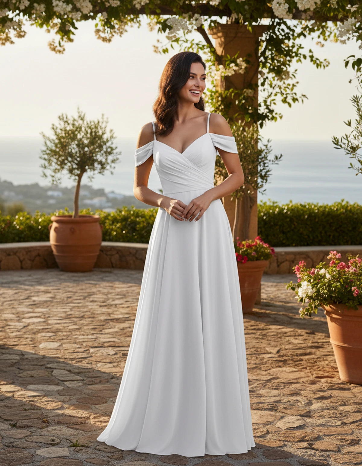 Biarritz Maxi Dress — White | SKU: SD-64181-white-2,SD-64181-white-4,SD-64181-white-6,SD-64181-white-8,SD-64181-white-10,SD-64181-white-12,SD-64181-white-14,SD-64181-white-16,SD-64181-white-16W,SD-64181-white-18W,SD-64181-white-20W,SD-64181-white-22W