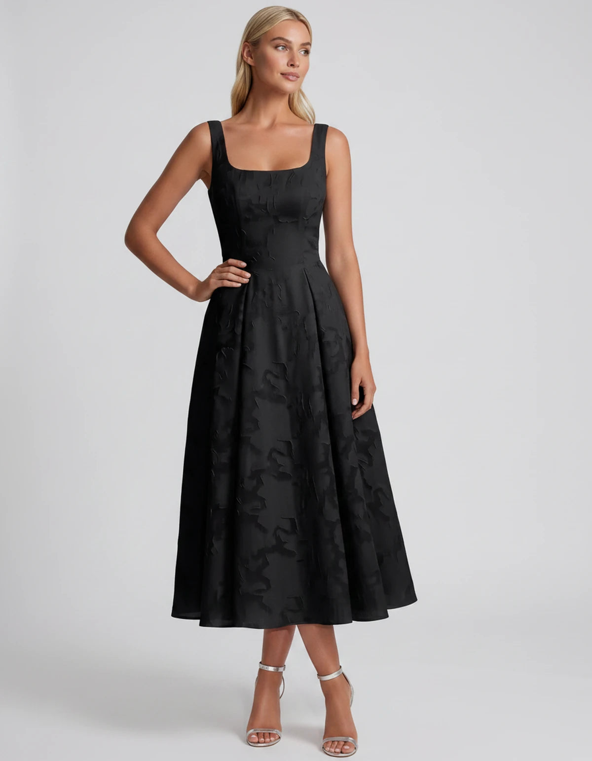 Blanchette Midi Dresses — Black | SKU: SD-79480-black-2,SD-79480-black-4,SD-79480-black-6,SD-79480-black-8,SD-79480-black-10,SD-79480-black-12,SD-79480-black-14,SD-79480-black-16,SD-79480-black-16W,SD-79480-black-18W,SD-79480-black-20W,SD-79480-black-22W,SD-79480-black-24W