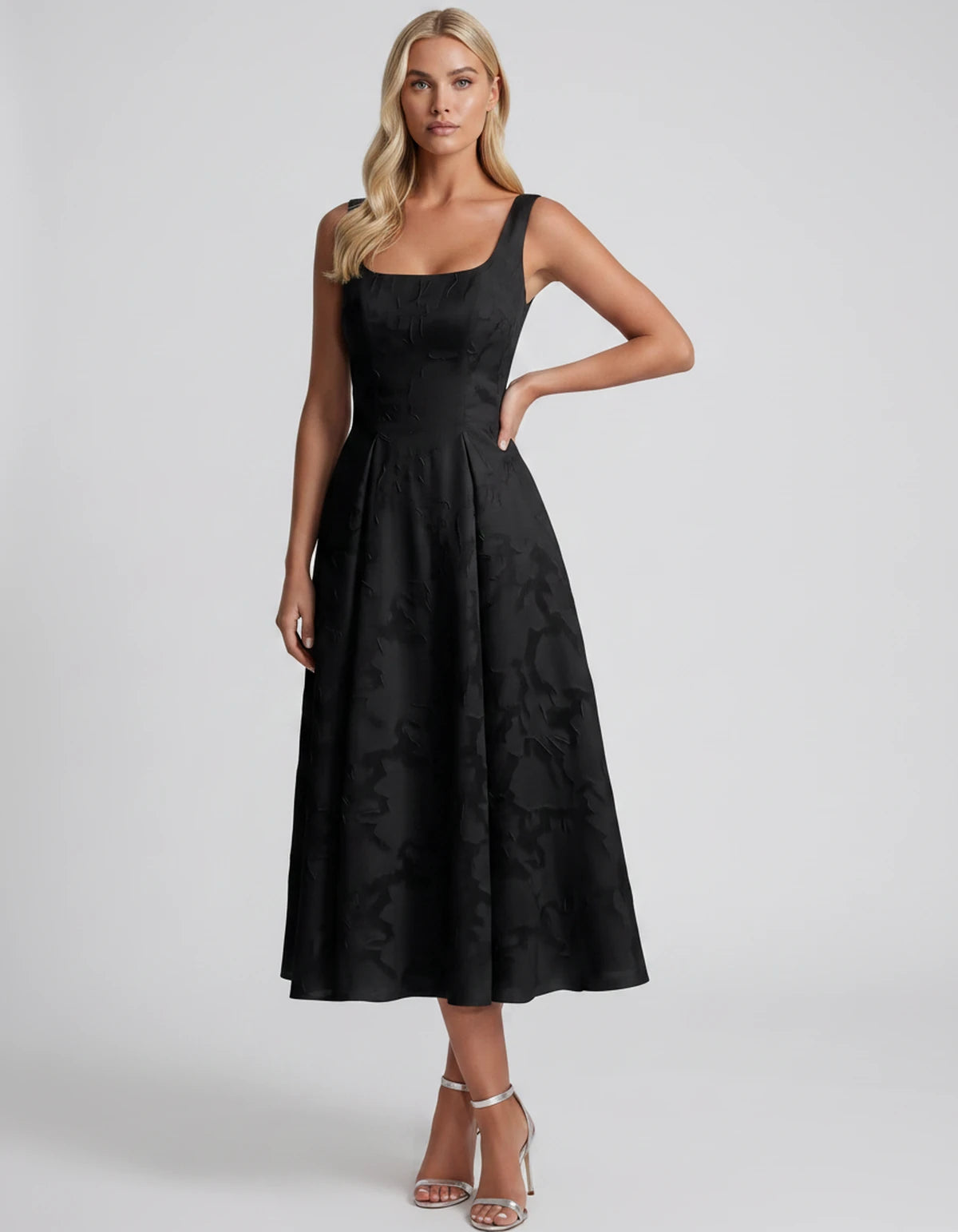 Blanchette Midi Dresses — Black | SKU: SD-79480-black-2,SD-79480-black-4,SD-79480-black-6,SD-79480-black-8,SD-79480-black-10,SD-79480-black-12,SD-79480-black-14,SD-79480-black-16,SD-79480-black-16W,SD-79480-black-18W,SD-79480-black-20W,SD-79480-black-22W,SD-79480-black-24W