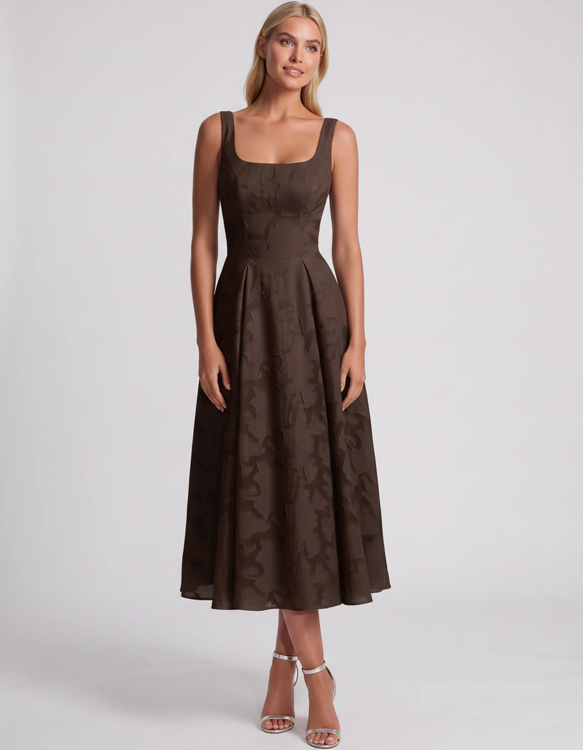 Blanchette Midi Dresses — Brown | SKU: SD-79480-brown-2,SD-79480-brown-4,SD-79480-brown-6,SD-79480-brown-8,SD-79480-brown-10,SD-79480-brown-12,SD-79480-brown-14,SD-79480-brown-16,SD-79480-brown-16W,SD-79480-brown-18W,SD-79480-brown-20W,SD-79480-brown-22W,SD-79480-brown-24W