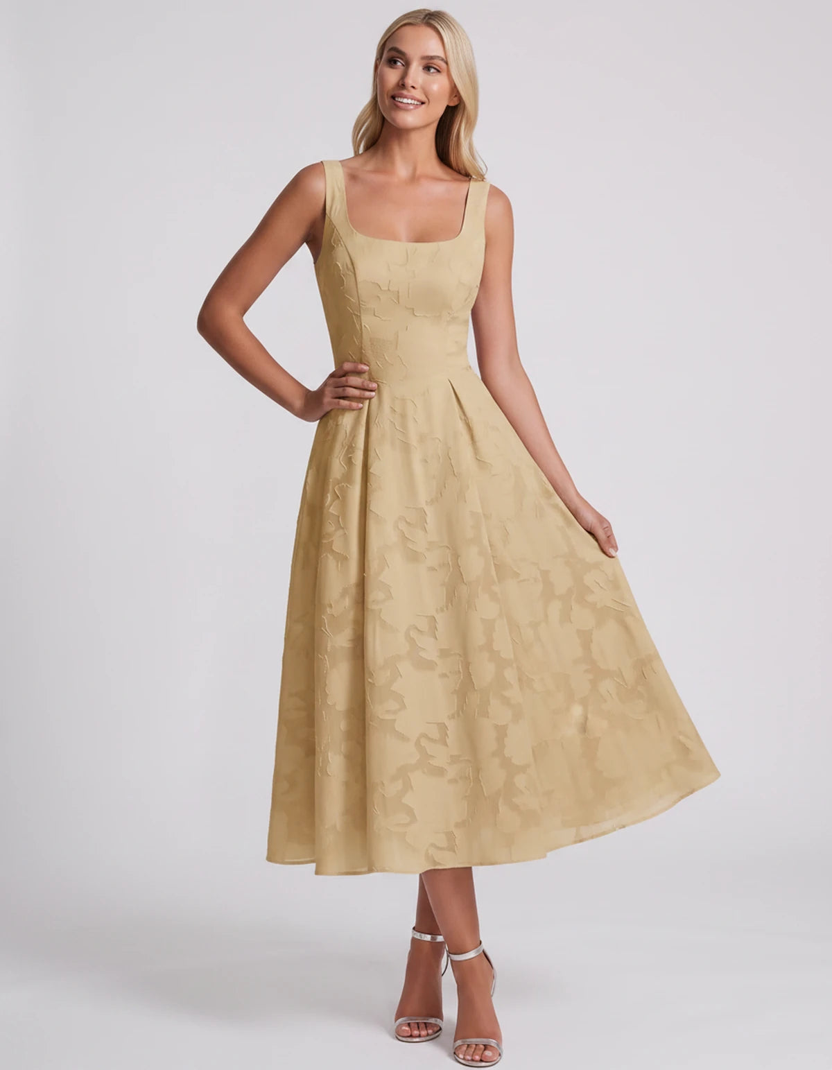 Blanchette Midi Dresses — Champagne | SKU: SD-79480-champagne-2,SD-79480-champagne-4,SD-79480-champagne-6,SD-79480-champagne-8,SD-79480-champagne-10,SD-79480-champagne-12,SD-79480-champagne-14,SD-79480-champagne-16,SD-79480-champagne-16W,SD-79480-champagne-18W,SD-79480-champagne-20W,SD-79480-champagne-22W,SD-79480-champagne-24W