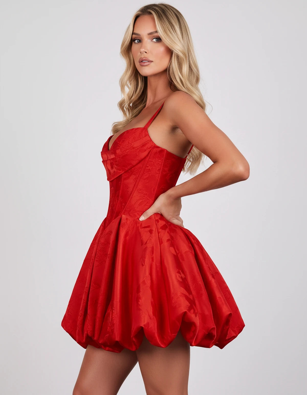 Bruyere Mini Dress — Red | SKU: SD-73502-red-2,SD-73502-red-4,SD-73502-red-6,SD-73502-red-8,SD-73502-red-10,SD-73502-red-12,SD-73502-red-14,SD-73502-red-16,SD-73502-red-16W,SD-73502-red-18W,SD-73502-red-20W,SD-73502-red-22W