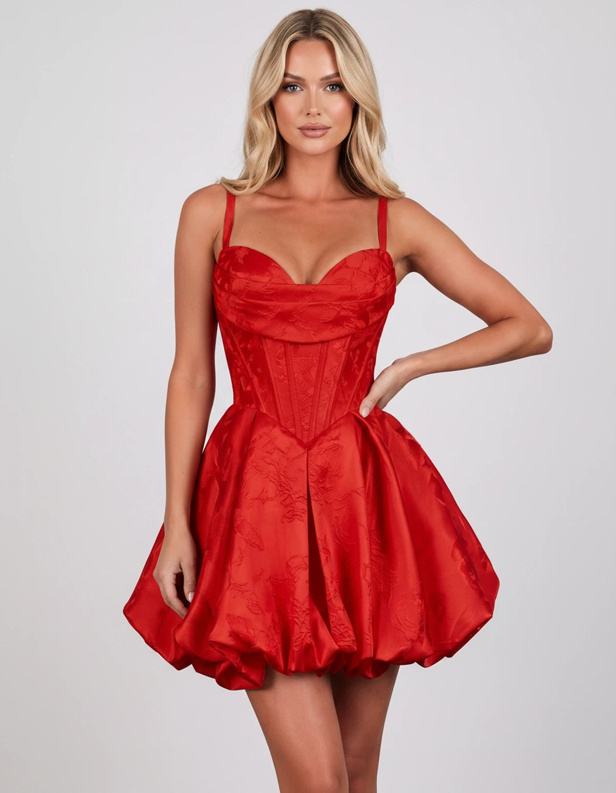 Bruyere Mini Dress — Red | SKU: SD-73502-red-2,SD-73502-red-4,SD-73502-red-6,SD-73502-red-8,SD-73502-red-10,SD-73502-red-12,SD-73502-red-14,SD-73502-red-16,SD-73502-red-16W,SD-73502-red-18W,SD-73502-red-20W,SD-73502-red-22W