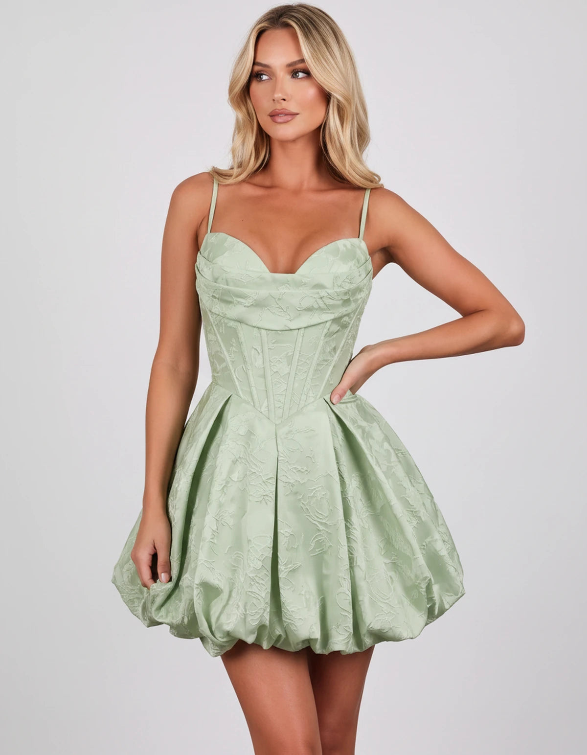 Bruyere Mini Dress — Sage Green | SKU: SD-73502-sagegreen-2,SD-73502-sagegreen-4,SD-73502-sagegreen-6,SD-73502-sagegreen-8,SD-73502-sagegreen-10,SD-73502-sagegreen-12,SD-73502-sagegreen-14,SD-73502-sagegreen-16,SD-73502-sagegreen-16W,SD-73502-sagegreen-18W,SD-73502-sagegreen-20W,SD-73502-sagegreen-22W