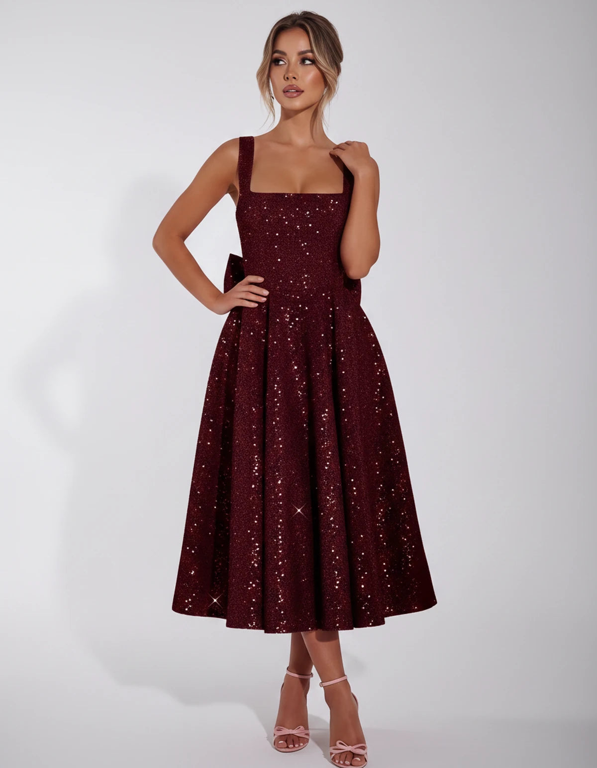 Calanthe Midi Dresses — Burgundy | SKU: SD-45767-burgundy-2,SD-45767-burgundy-4,SD-45767-burgundy-6,SD-45767-burgundy-8,SD-45767-burgundy-10,SD-45767-burgundy-12,SD-45767-burgundy-14,SD-45767-burgundy-16,SD-45767-burgundy-16W,SD-45767-burgundy-18W,SD-45767-burgundy-20W,SD-45767-burgundy-22W,SD-45767-burgundy-24W