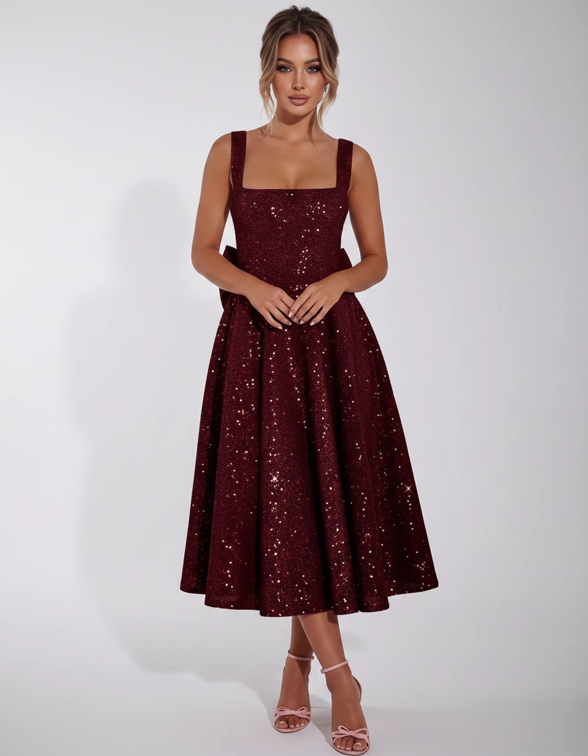Calanthe Midi Dresses — Burgundy | SKU: SD-45767-burgundy-2,SD-45767-burgundy-4,SD-45767-burgundy-6,SD-45767-burgundy-8,SD-45767-burgundy-10,SD-45767-burgundy-12,SD-45767-burgundy-14,SD-45767-burgundy-16,SD-45767-burgundy-16W,SD-45767-burgundy-18W,SD-45767-burgundy-20W,SD-45767-burgundy-22W,SD-45767-burgundy-24W