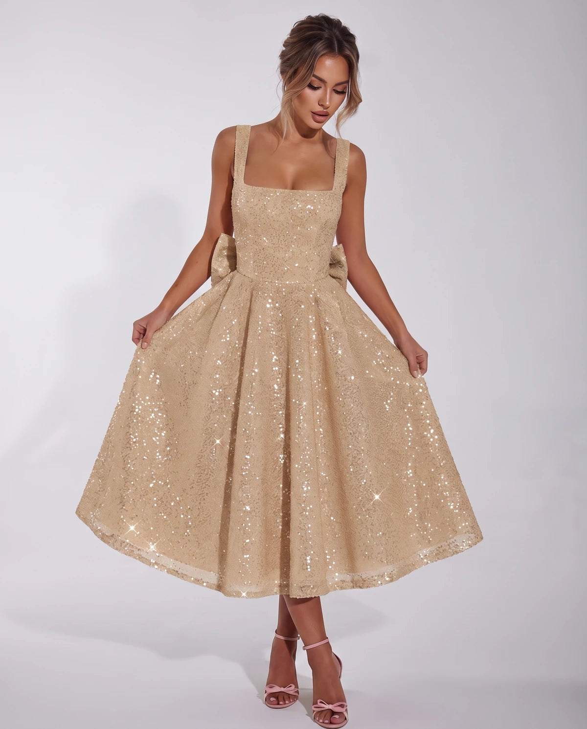 Calanthe Midi Dresses — Champagne Gold