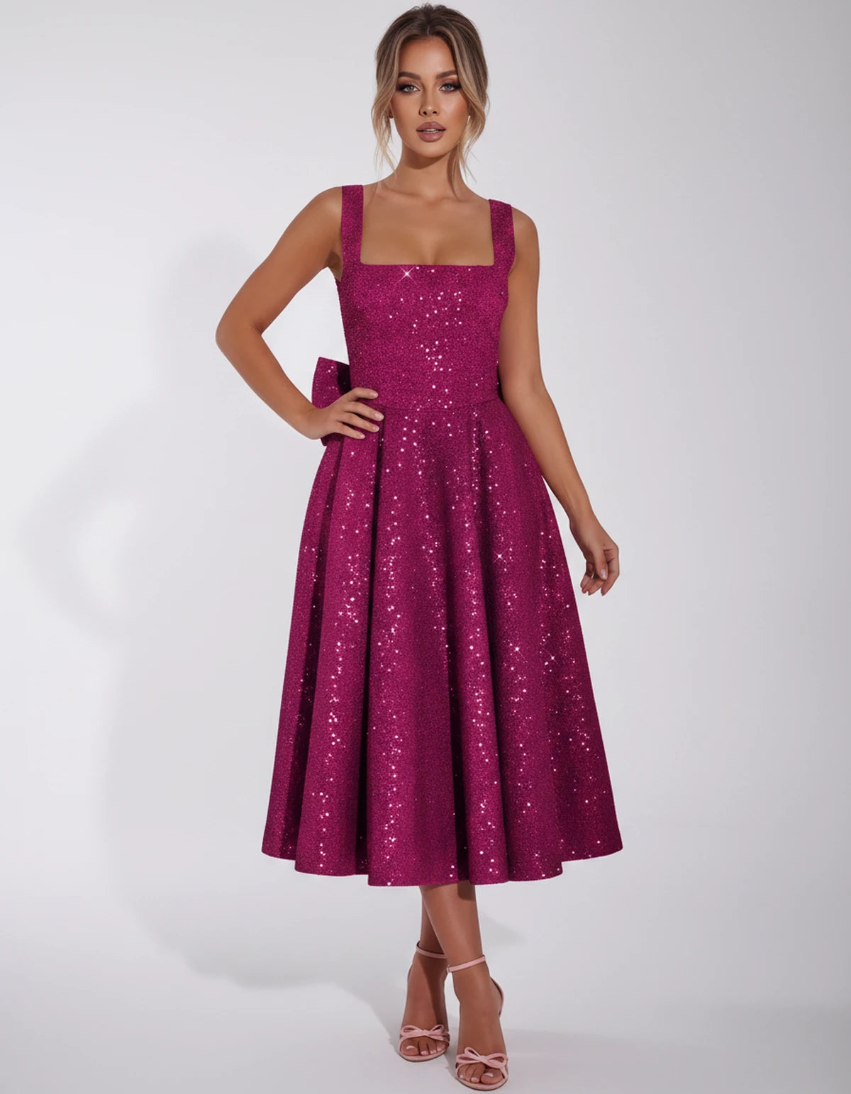 Calanthe Midi Dresses — Fuchsia | SKU: SD-45767-fuchsia-2,SD-45767-fuchsia-4,SD-45767-fuchsia-6,SD-45767-fuchsia-8,SD-45767-fuchsia-10,SD-45767-fuchsia-12,SD-45767-fuchsia-14,SD-45767-fuchsia-16,SD-45767-fuchsia-16W,SD-45767-fuchsia-18W,SD-45767-fuchsia-20W,SD-45767-fuchsia-22W,SD-45767-fuchsia-24W