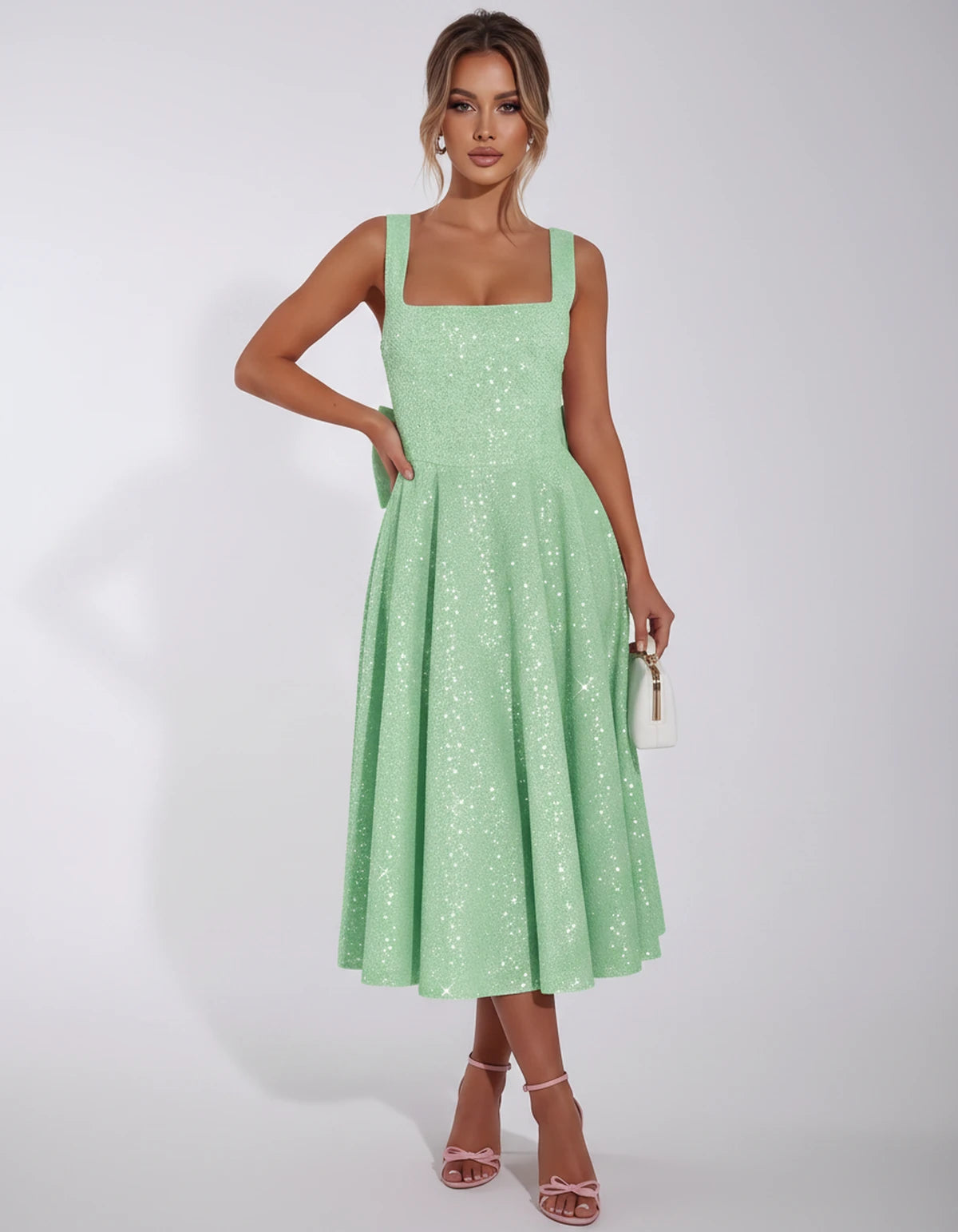 Calanthe Midi Dresses — Green | SKU: SD-45767-green-2,SD-45767-green-4,SD-45767-green-6,SD-45767-green-8,SD-45767-green-10,SD-45767-green-12,SD-45767-green-14,SD-45767-green-16,SD-45767-green-16W,SD-45767-green-18W,SD-45767-green-20W,SD-45767-green-22W,SD-45767-green-24W