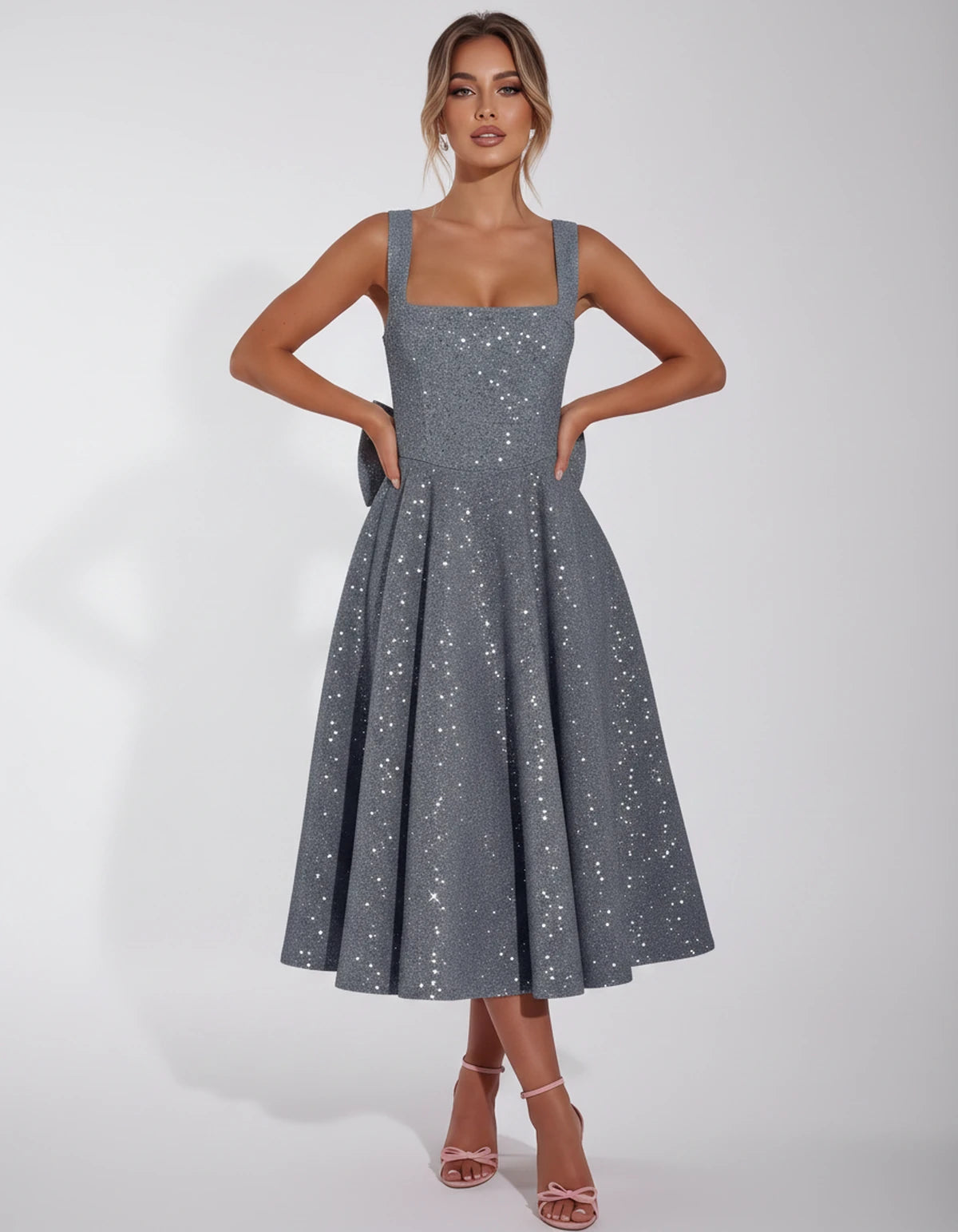 Calanthe Midi Dresses — Grey | SKU: SD-45767-grey-2,SD-45767-grey-4,SD-45767-grey-6,SD-45767-grey-8,SD-45767-grey-10,SD-45767-grey-12,SD-45767-grey-14,SD-45767-grey-16,SD-45767-grey-16W,SD-45767-grey-18W,SD-45767-grey-20W,SD-45767-grey-22W,SD-45767-grey-24W