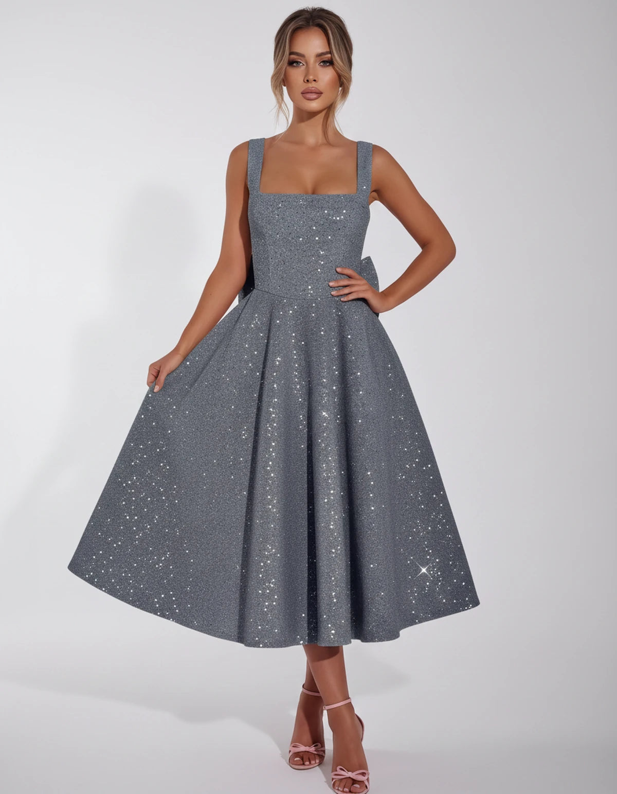 Calanthe Midi Dresses — Grey | SKU: SD-45767-grey-2,SD-45767-grey-4,SD-45767-grey-6,SD-45767-grey-8,SD-45767-grey-10,SD-45767-grey-12,SD-45767-grey-14,SD-45767-grey-16,SD-45767-grey-16W,SD-45767-grey-18W,SD-45767-grey-20W,SD-45767-grey-22W,SD-45767-grey-24W