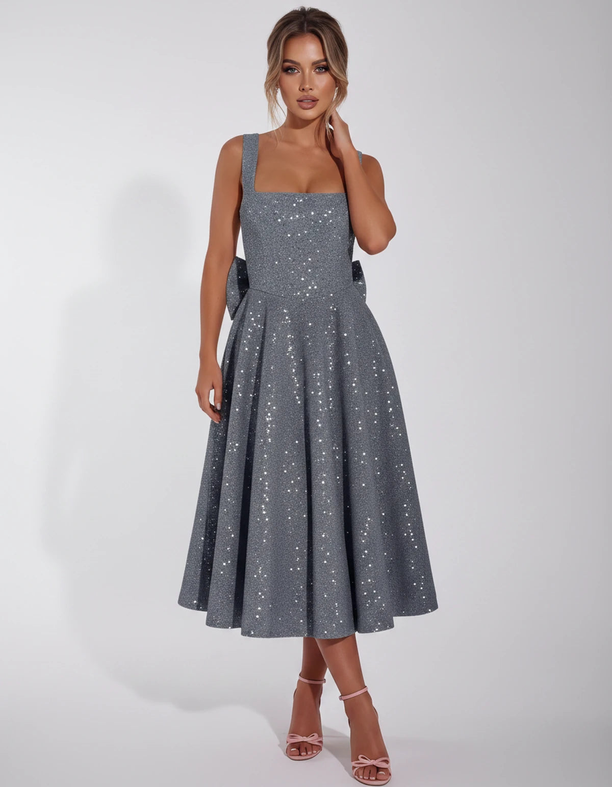 Calanthe Midi Dresses — Grey | SKU: SD-45767-grey-2,SD-45767-grey-4,SD-45767-grey-6,SD-45767-grey-8,SD-45767-grey-10,SD-45767-grey-12,SD-45767-grey-14,SD-45767-grey-16,SD-45767-grey-16W,SD-45767-grey-18W,SD-45767-grey-20W,SD-45767-grey-22W,SD-45767-grey-24W