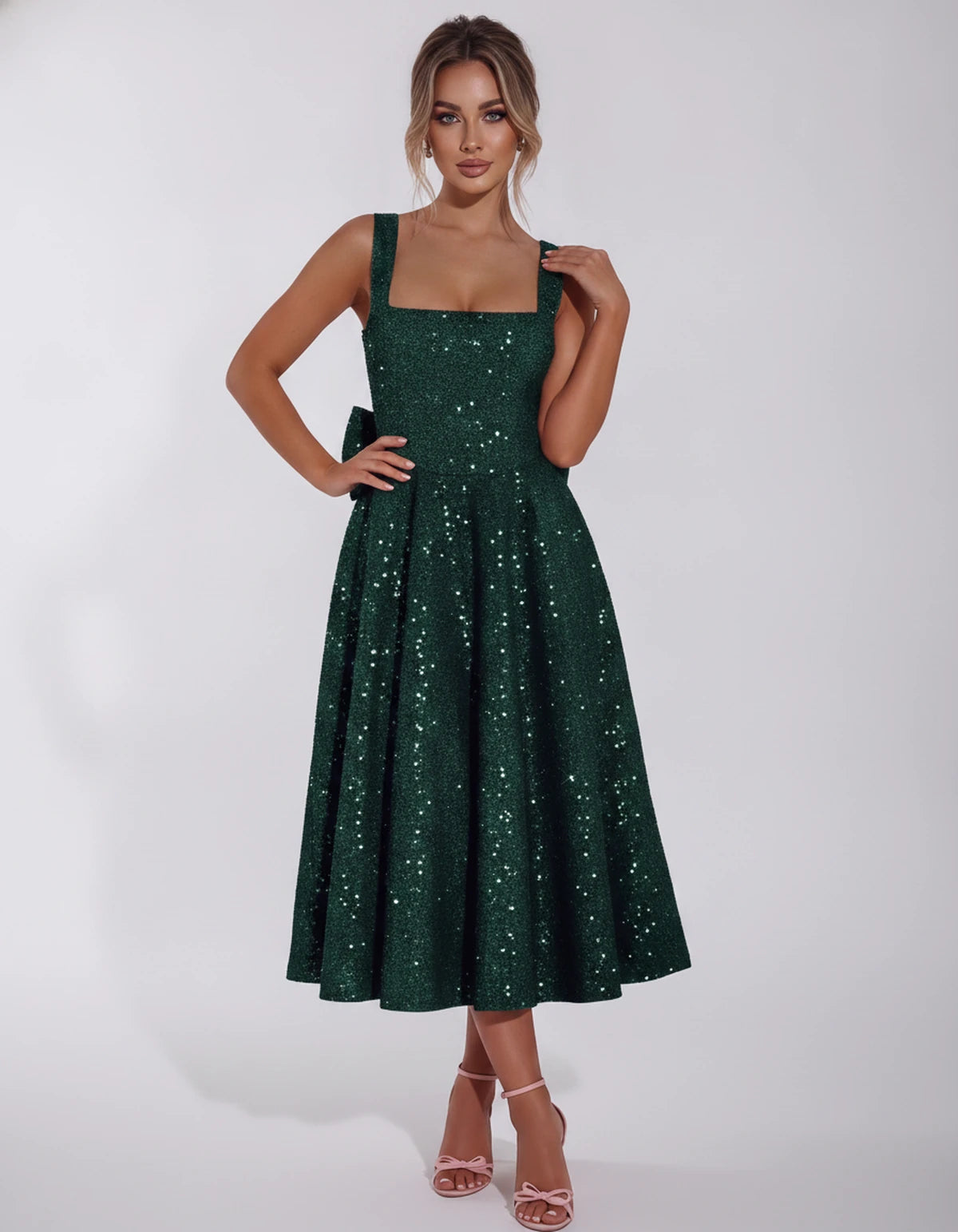 Calanthe Midi Dresses — Hunter Green | SKU: SD-45767-huntergreen-2,SD-45767-huntergreen-4,SD-45767-huntergreen-6,SD-45767-huntergreen-8,SD-45767-huntergreen-10,SD-45767-huntergreen-12,SD-45767-huntergreen-14,SD-45767-huntergreen-16,SD-45767-huntergreen-16W,SD-45767-huntergreen-18W,SD-45767-huntergreen-20W,SD-45767-huntergreen-22W,SD-45767-huntergreen-24W