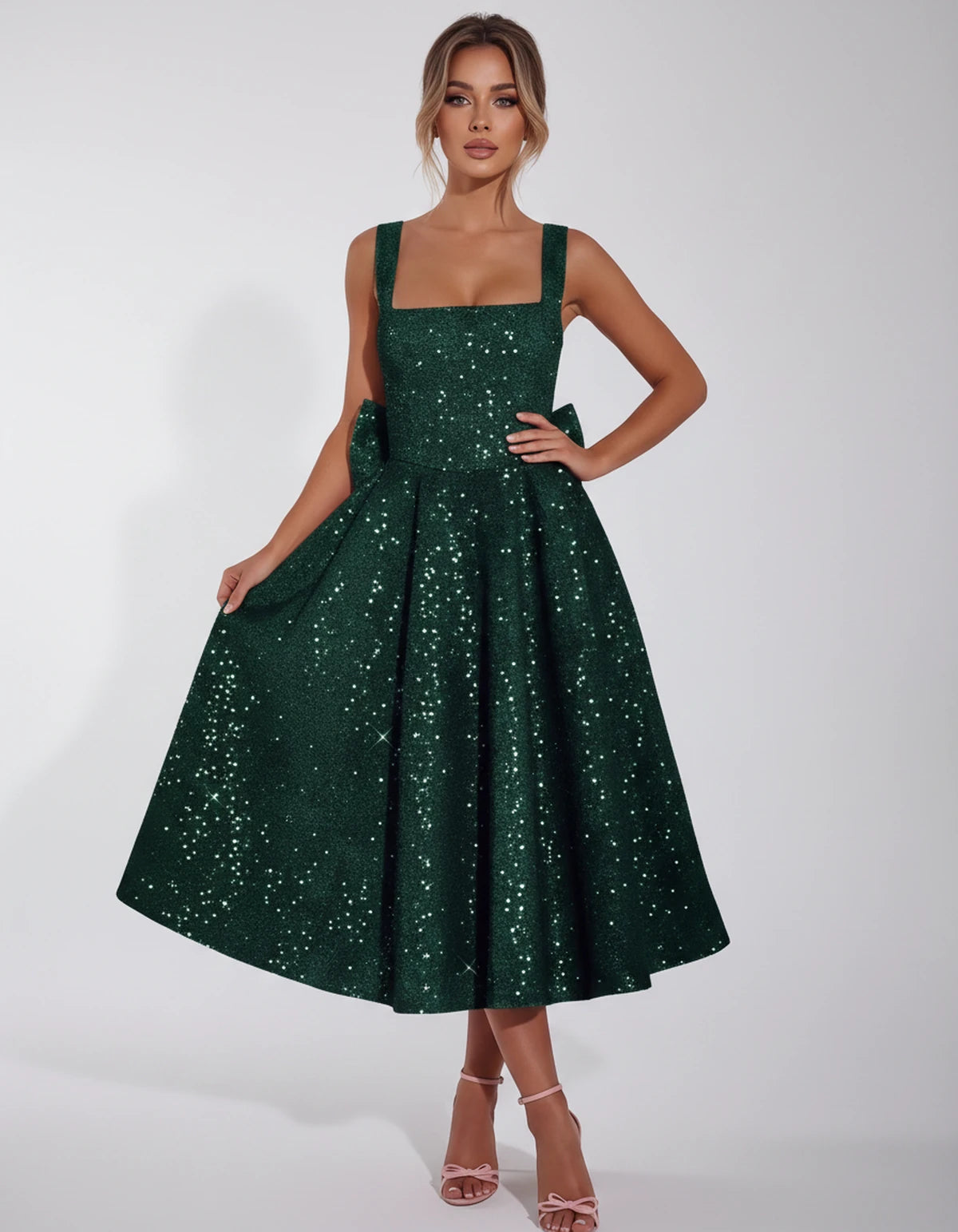 Calanthe Midi Dresses — Hunter Green | SKU: SD-45767-huntergreen-2,SD-45767-huntergreen-4,SD-45767-huntergreen-6,SD-45767-huntergreen-8,SD-45767-huntergreen-10,SD-45767-huntergreen-12,SD-45767-huntergreen-14,SD-45767-huntergreen-16,SD-45767-huntergreen-16W,SD-45767-huntergreen-18W,SD-45767-huntergreen-20W,SD-45767-huntergreen-22W,SD-45767-huntergreen-24W
