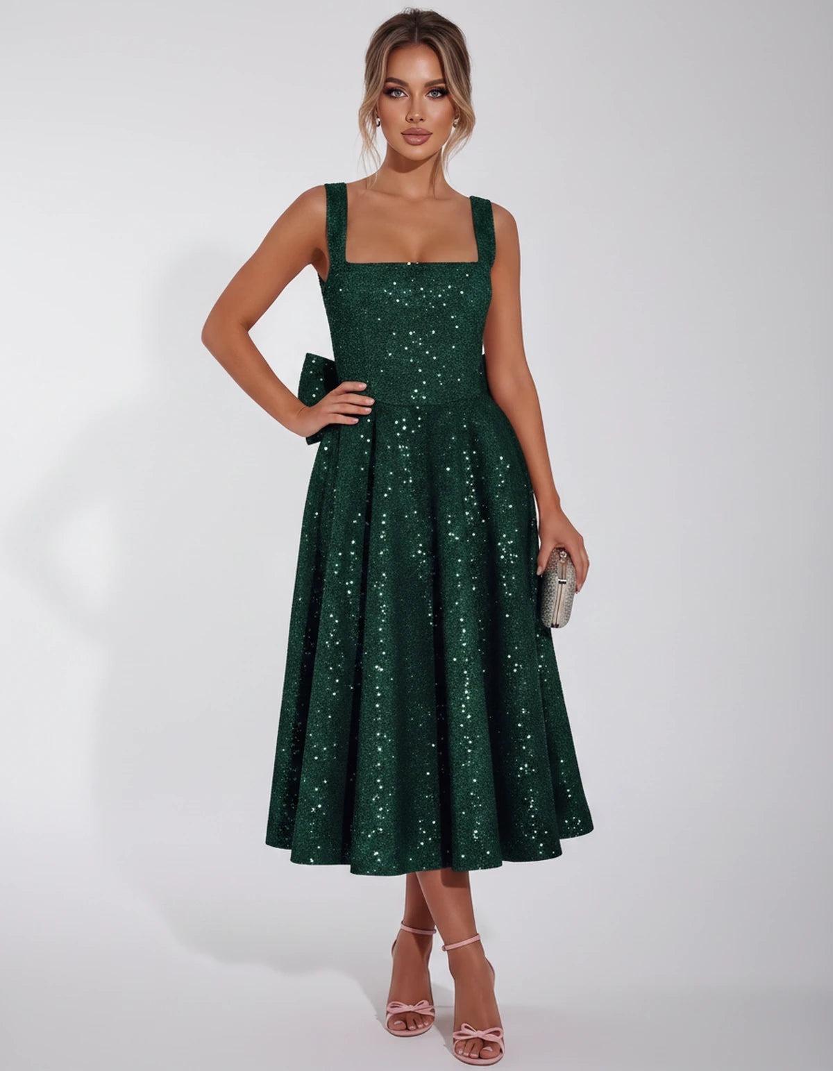 Calanthe Midi Dresses — Hunter Green | SKU: SD-45767-huntergreen-2,SD-45767-huntergreen-4,SD-45767-huntergreen-6,SD-45767-huntergreen-8,SD-45767-huntergreen-10,SD-45767-huntergreen-12,SD-45767-huntergreen-14,SD-45767-huntergreen-16,SD-45767-huntergreen-16W,SD-45767-huntergreen-18W,SD-45767-huntergreen-20W,SD-45767-huntergreen-22W,SD-45767-huntergreen-24W