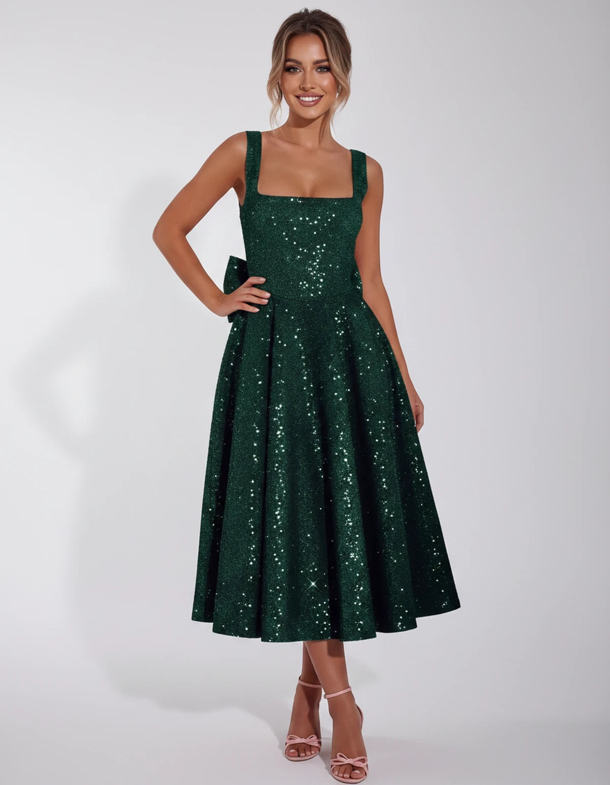 Calanthe Midi Dresses — Hunter Green | SKU: SD-45767-huntergreen-2,SD-45767-huntergreen-4,SD-45767-huntergreen-6,SD-45767-huntergreen-8,SD-45767-huntergreen-10,SD-45767-huntergreen-12,SD-45767-huntergreen-14,SD-45767-huntergreen-16,SD-45767-huntergreen-16W,SD-45767-huntergreen-18W,SD-45767-huntergreen-20W,SD-45767-huntergreen-22W,SD-45767-huntergreen-24W