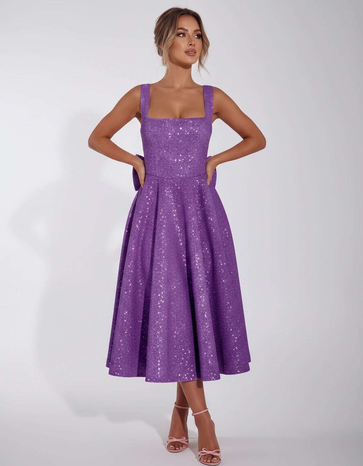 Calanthe Midi Dresses — Lilac | SKU: SD-45767-lilac-2,SD-45767-lilac-4,SD-45767-lilac-6,SD-45767-lilac-8,SD-45767-lilac-10,SD-45767-lilac-12,SD-45767-lilac-14,SD-45767-lilac-16,SD-45767-lilac-16W,SD-45767-lilac-18W,SD-45767-lilac-20W,SD-45767-lilac-22W,SD-45767-lilac-24W