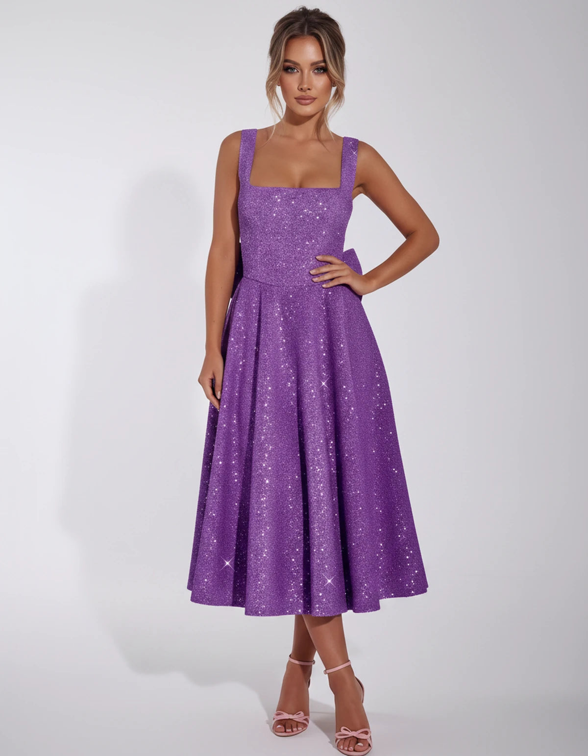 Calanthe Midi Dresses — Lilac | SKU: SD-45767-lilac-2,SD-45767-lilac-4,SD-45767-lilac-6,SD-45767-lilac-8,SD-45767-lilac-10,SD-45767-lilac-12,SD-45767-lilac-14,SD-45767-lilac-16,SD-45767-lilac-16W,SD-45767-lilac-18W,SD-45767-lilac-20W,SD-45767-lilac-22W,SD-45767-lilac-24W